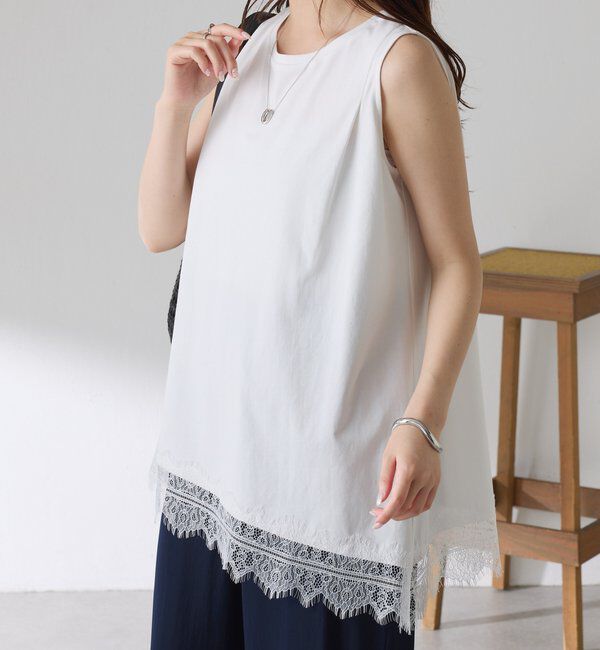  「【レイヤードアイテムにも使える】レースアシメタンクトップ」|Tシャツ・カットソー|