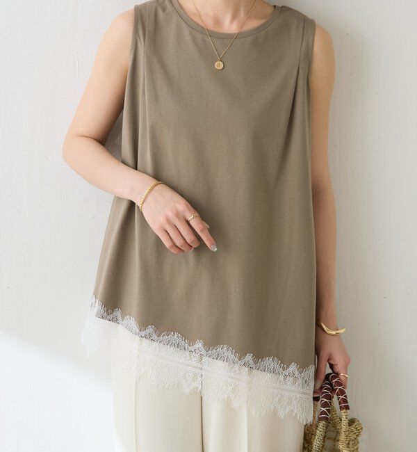  「【レイヤードアイテムにも使える】レースアシメタンクトップ」|Tシャツ・カットソー|