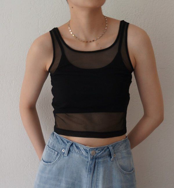  「【earthy_/アーシー】カップ付きチュールタンク」|Tシャツ・カットソー|ブラック