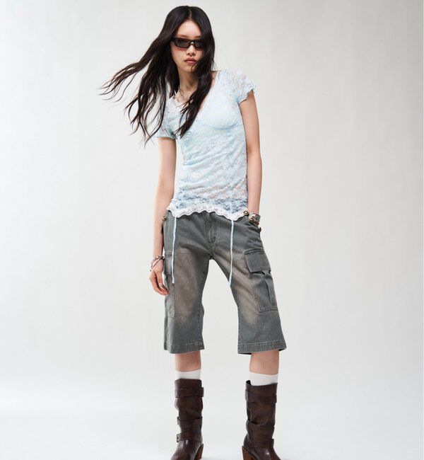  「レースガーターS/S トップス」|Tシャツ・カットソー|