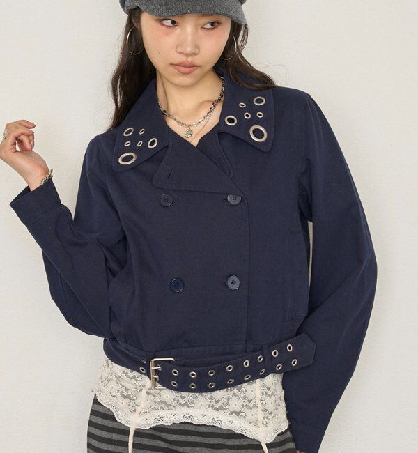  「【WEB限定】アイレットショートPジャケット」|テーラードジャケット|ネイビー