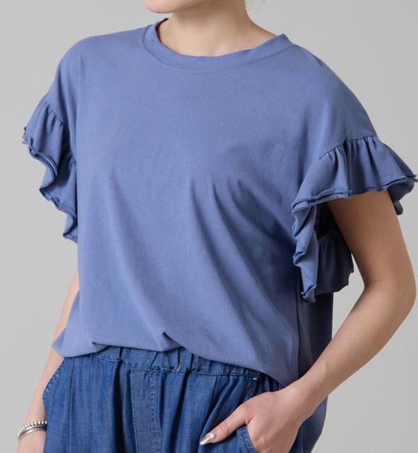 Liesse「袖フリルノースリーブカットソー」|Tシャツ・カットソー|インディゴ