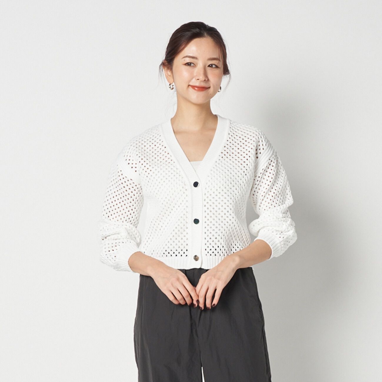 HELIOPOLE「HELIOPOLE EYELET KNIT V NECK CARDIGAN」|ニット・セーター|