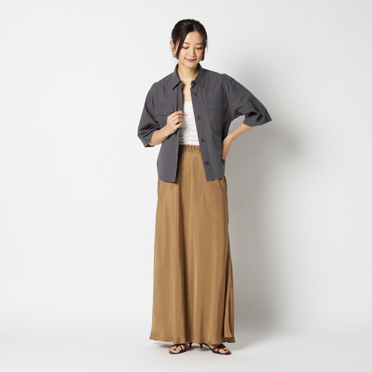 HELIOPOLE「HELIOPOLE CUPRO MAXI FLARE SKIRT」|スカート|