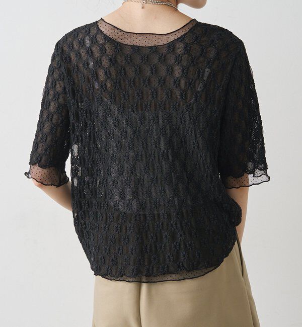  「ストレッチレース&times;ドットチュールTシャツ」|Tシャツ・カットソー|