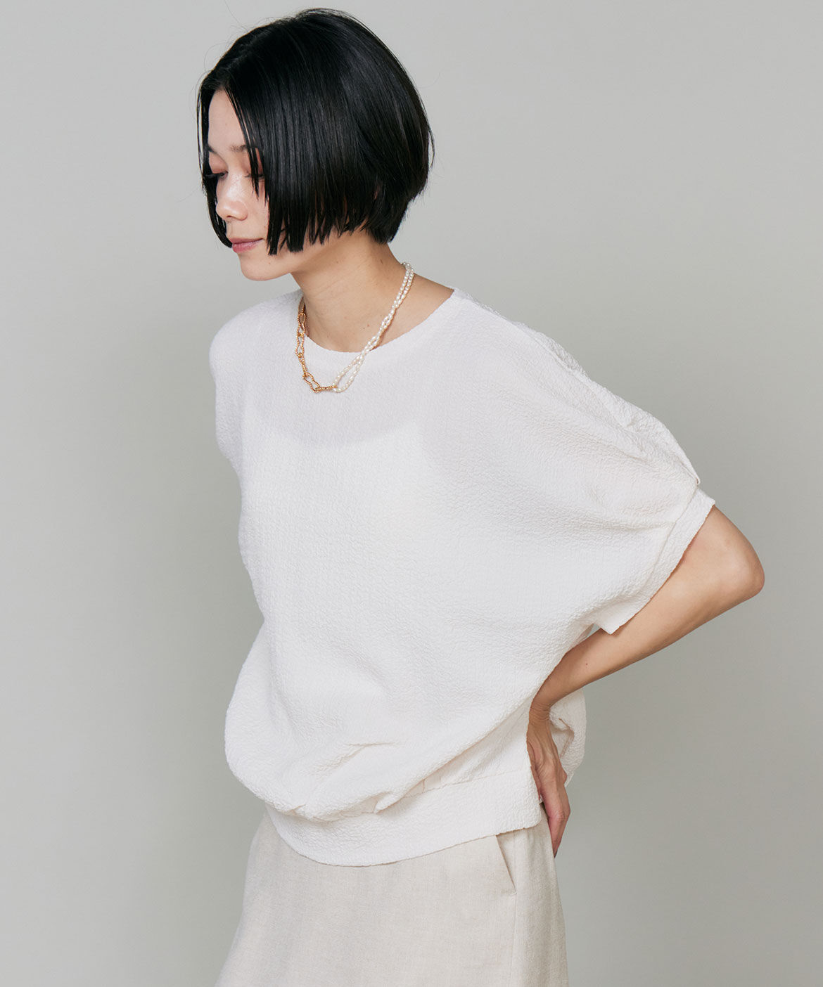 INED「裾ギャザードルマンスリーブカットソー」|Tシャツ・カットソー|