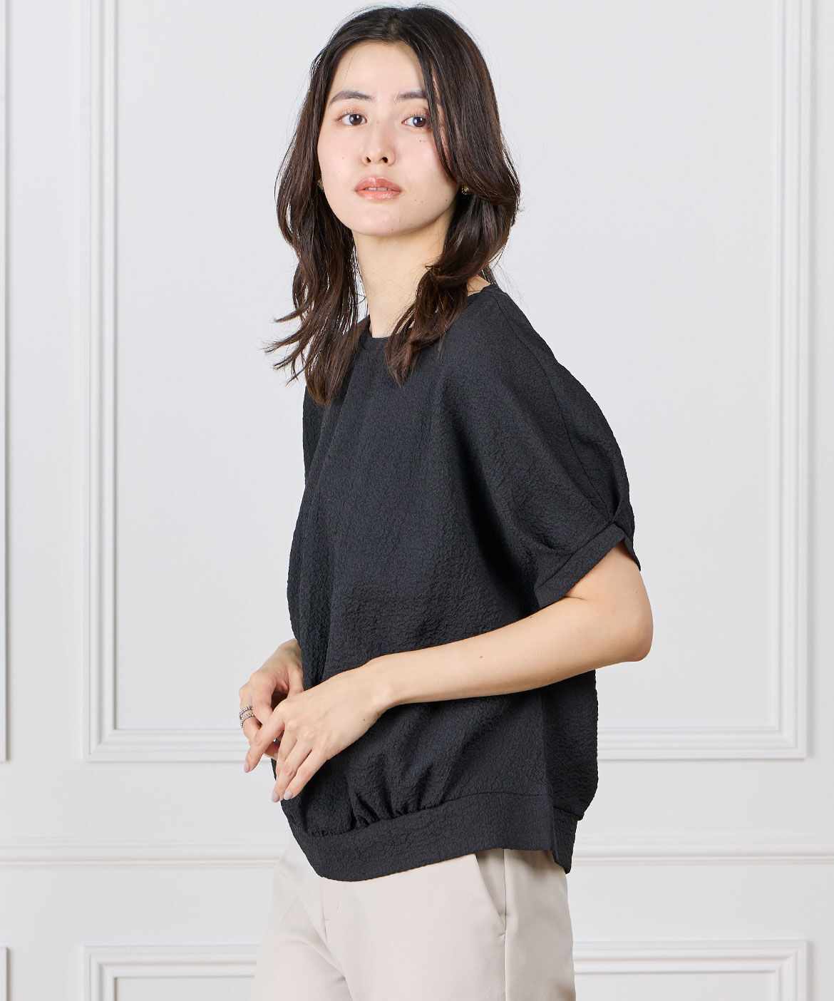 INED「裾ギャザードルマンスリーブカットソー」|Tシャツ・カットソー|