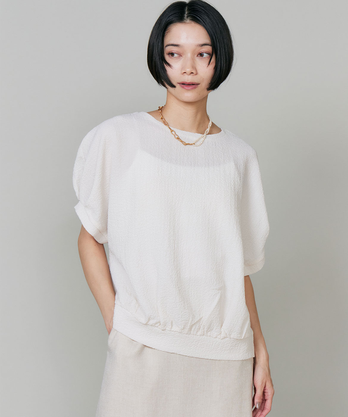 INED「裾ギャザードルマンスリーブカットソー」|Tシャツ・カットソー|