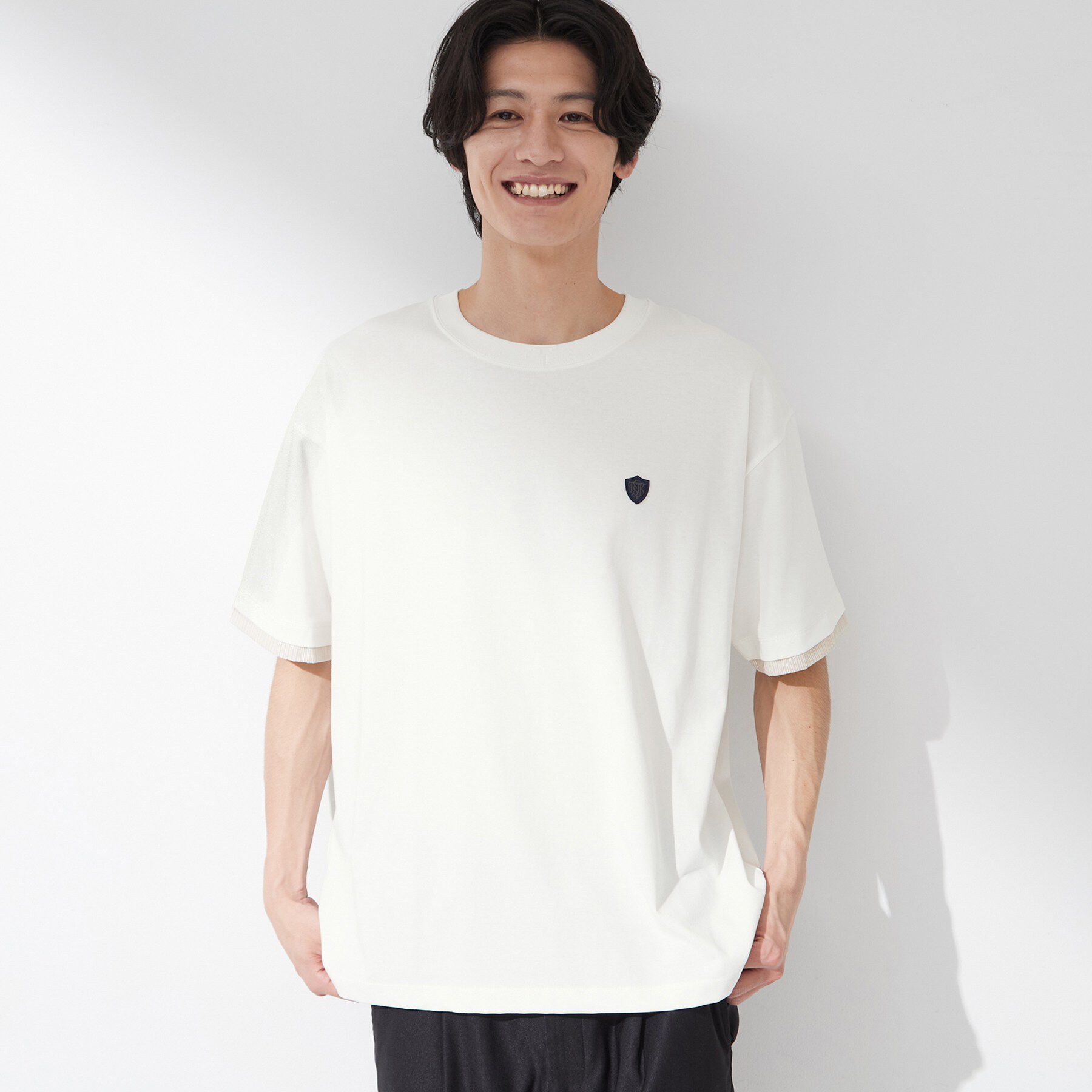THE SHOP TK「【マシンウォッシャブル】袖レイヤード半袖Tシャツ」|Tシャツ・カットソー|