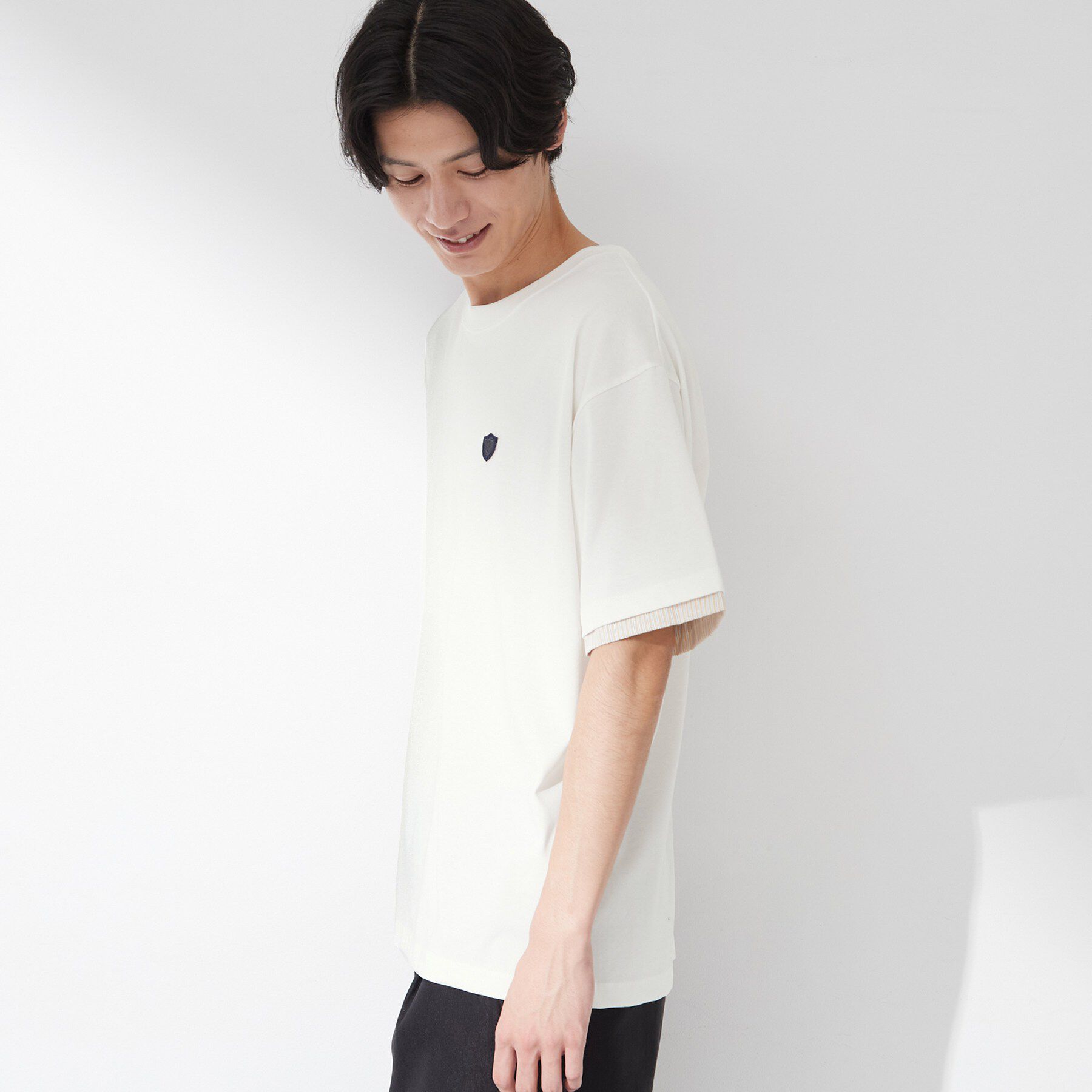 THE SHOP TK「【マシンウォッシャブル】袖レイヤード半袖Tシャツ」|Tシャツ・カットソー|