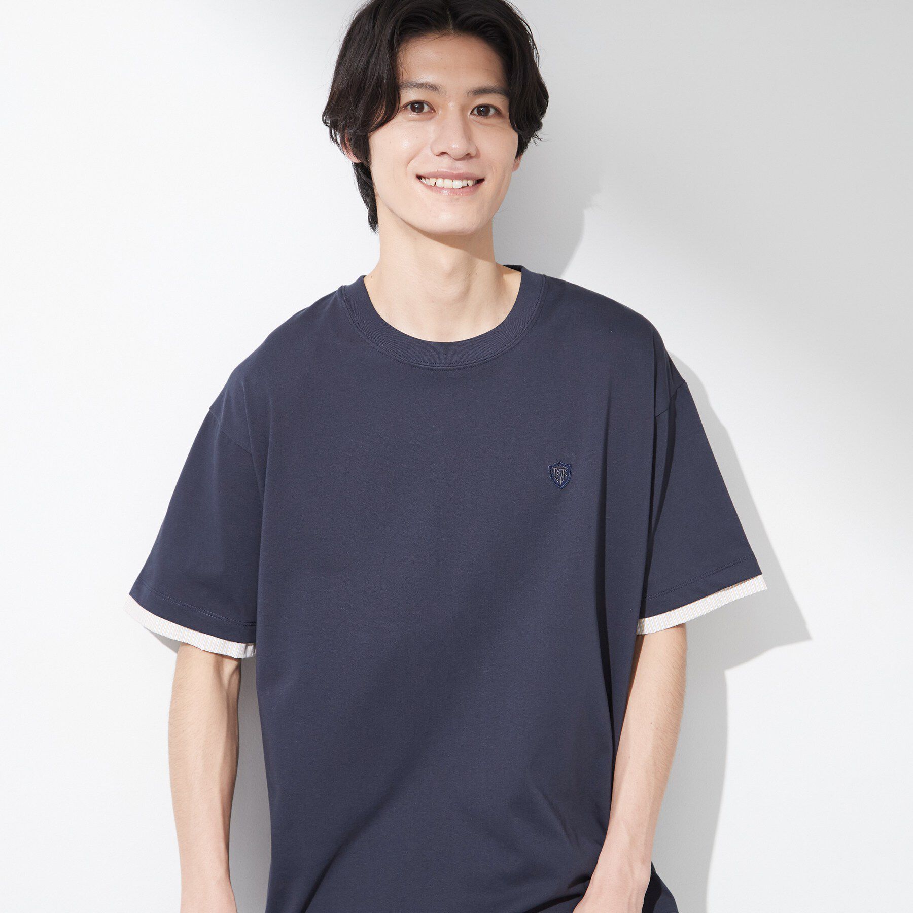 THE SHOP TK「【マシンウォッシャブル】袖レイヤード半袖Tシャツ」|Tシャツ・カットソー|