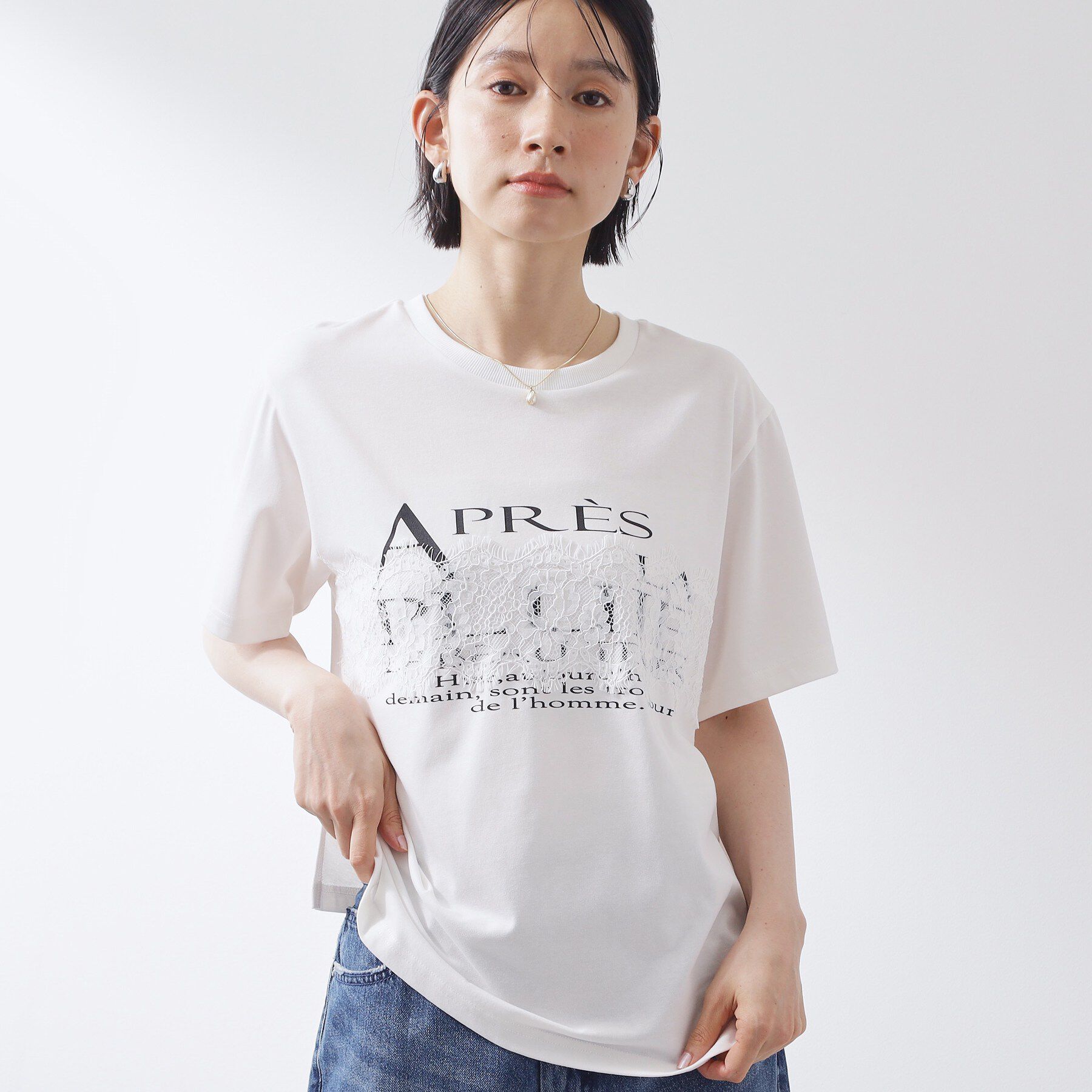 THE SHOP TK「【ひんやり/吸水速乾】ロゴレースカバーリングTシャツ」|Tシャツ・カットソー|オフホワイト(003