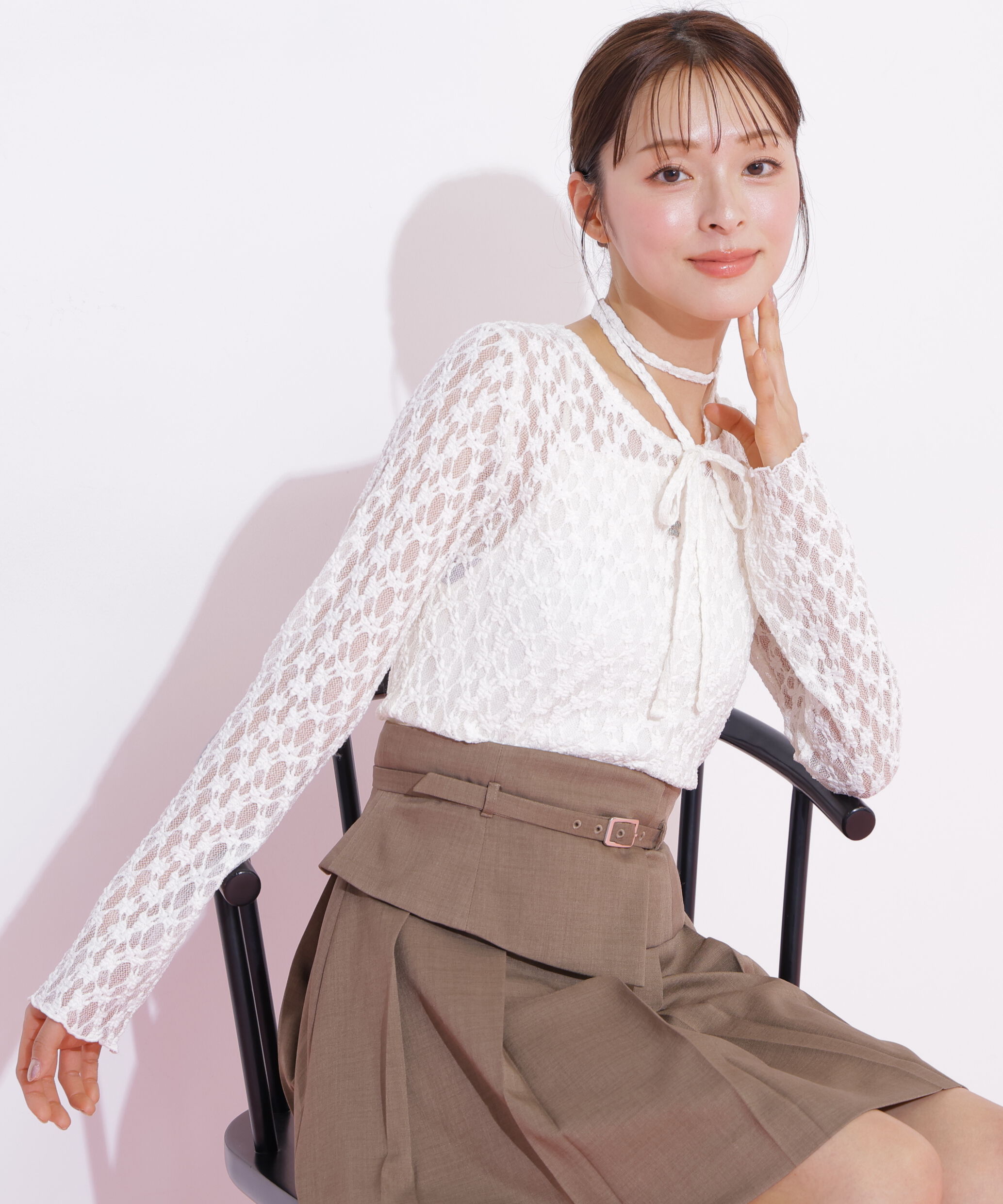 「チョーカー付きレースカットソー」|Tシャツ・カットソー|ホワイト