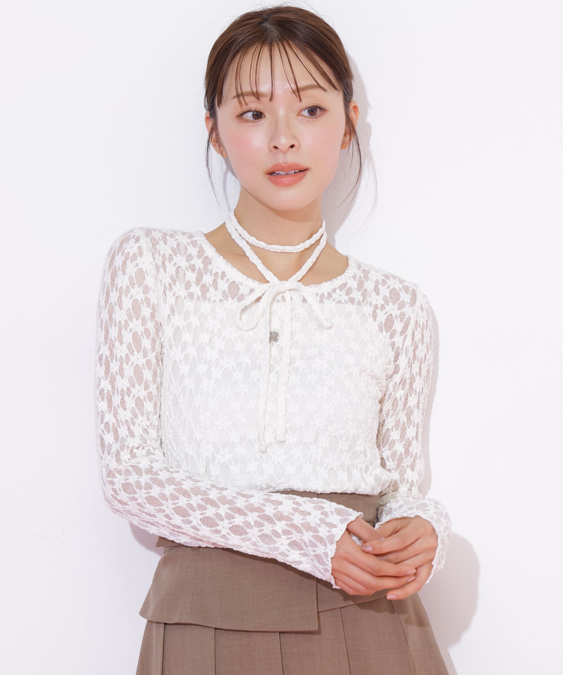  「チョーカー付きレースカットソー」|Tシャツ・カットソー|