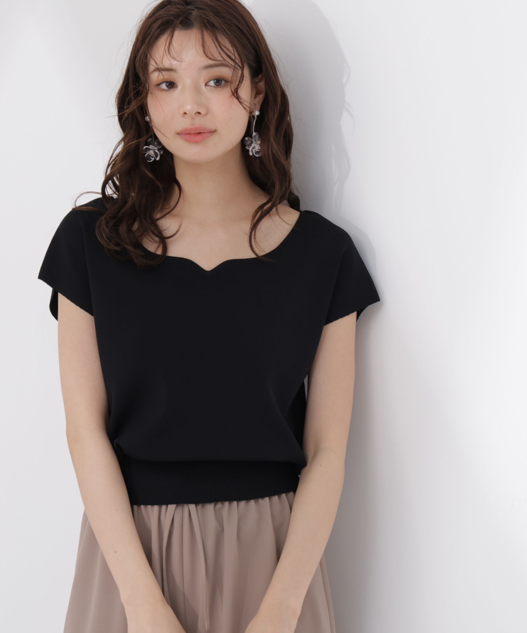 PROPORTION BODY DRESSING「<ｳｫｯｼｬﾌﾞﾙ/UVｶｯﾄ/接触冷感>総針ﾊｰﾄｶｯﾄﾌﾚﾝﾁｽﾘｰﾌ 」|ニット・セーター|