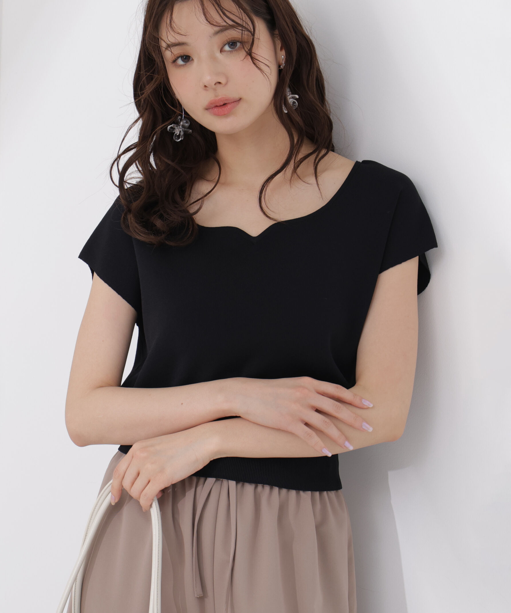 PROPORTION BODY DRESSING「<ｳｫｯｼｬﾌﾞﾙ/UVｶｯﾄ/接触冷感>総針ﾊｰﾄｶｯﾄﾌﾚﾝﾁｽﾘｰﾌ 」|ニット・セーター|