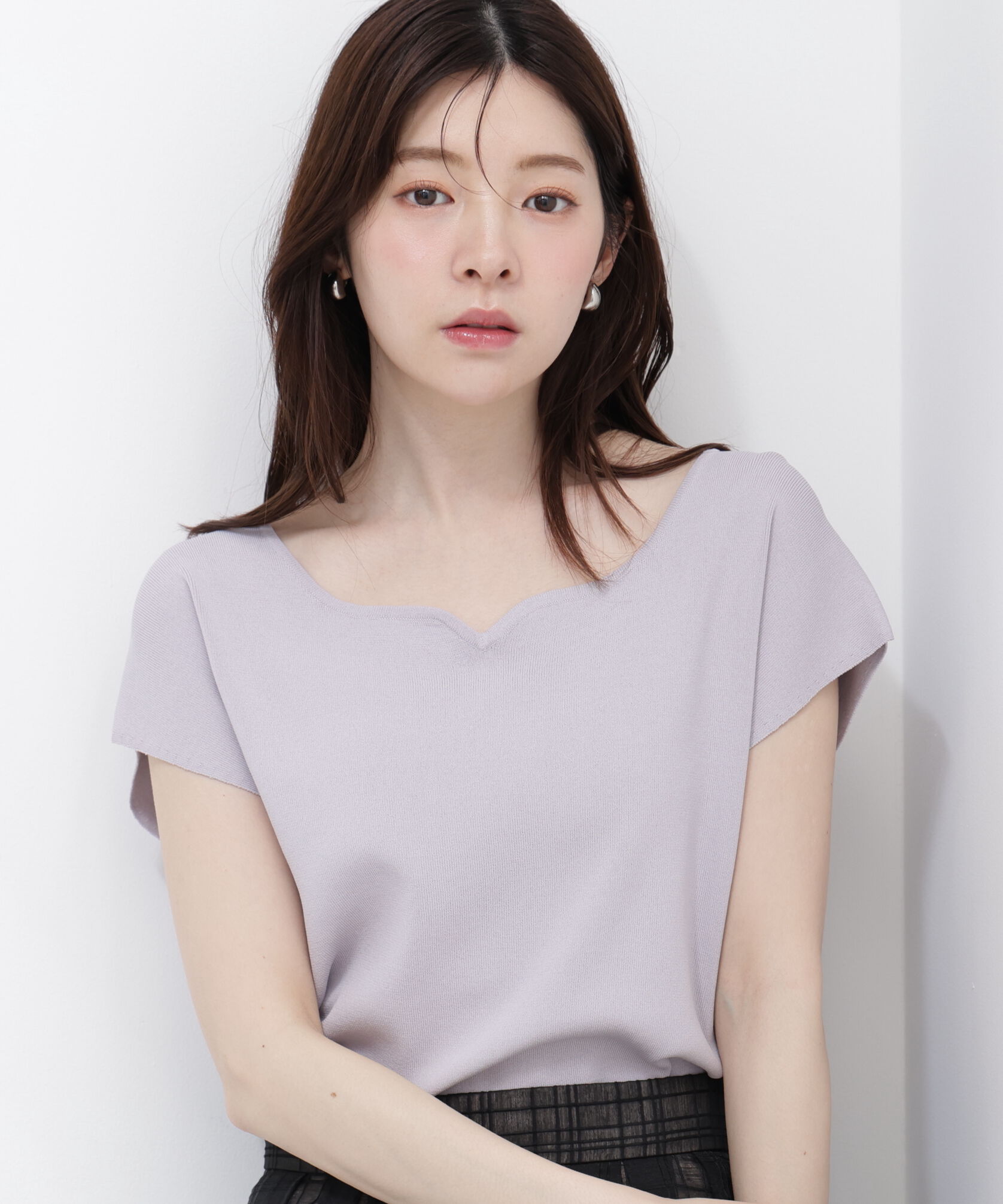 PROPORTION BODY DRESSING「<ｳｫｯｼｬﾌﾞﾙ/UVｶｯﾄ/接触冷感>総針ﾊｰﾄｶｯﾄﾌﾚﾝﾁｽﾘｰﾌ 」|ニット・セーター|