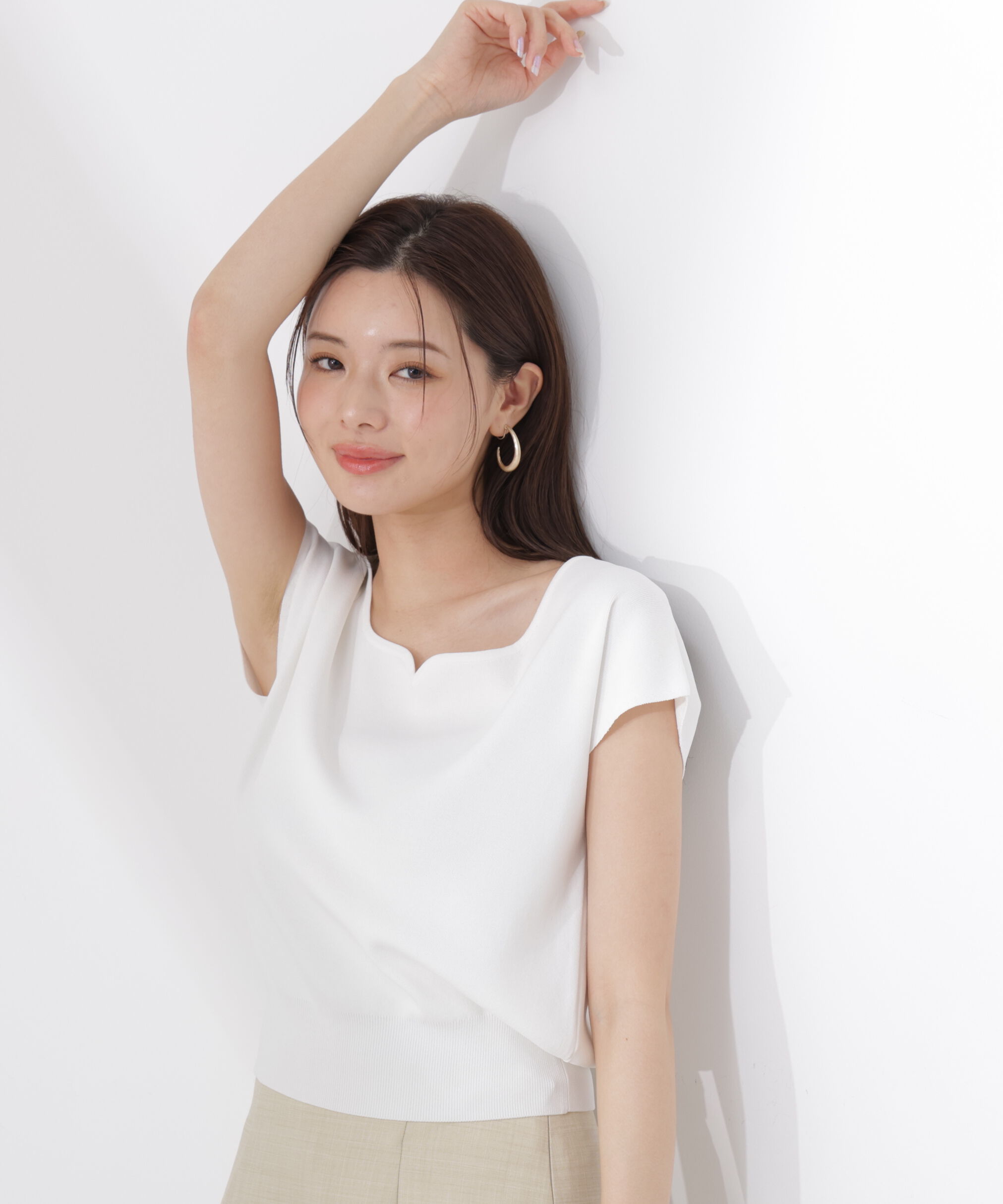 PROPORTION BODY DRESSING「<ｳｫｯｼｬﾌﾞﾙ/UVｶｯﾄ/接触冷感>総針ﾊｰﾄｶｯﾄﾌﾚﾝﾁｽﾘｰﾌ 」|ニット・セーター|