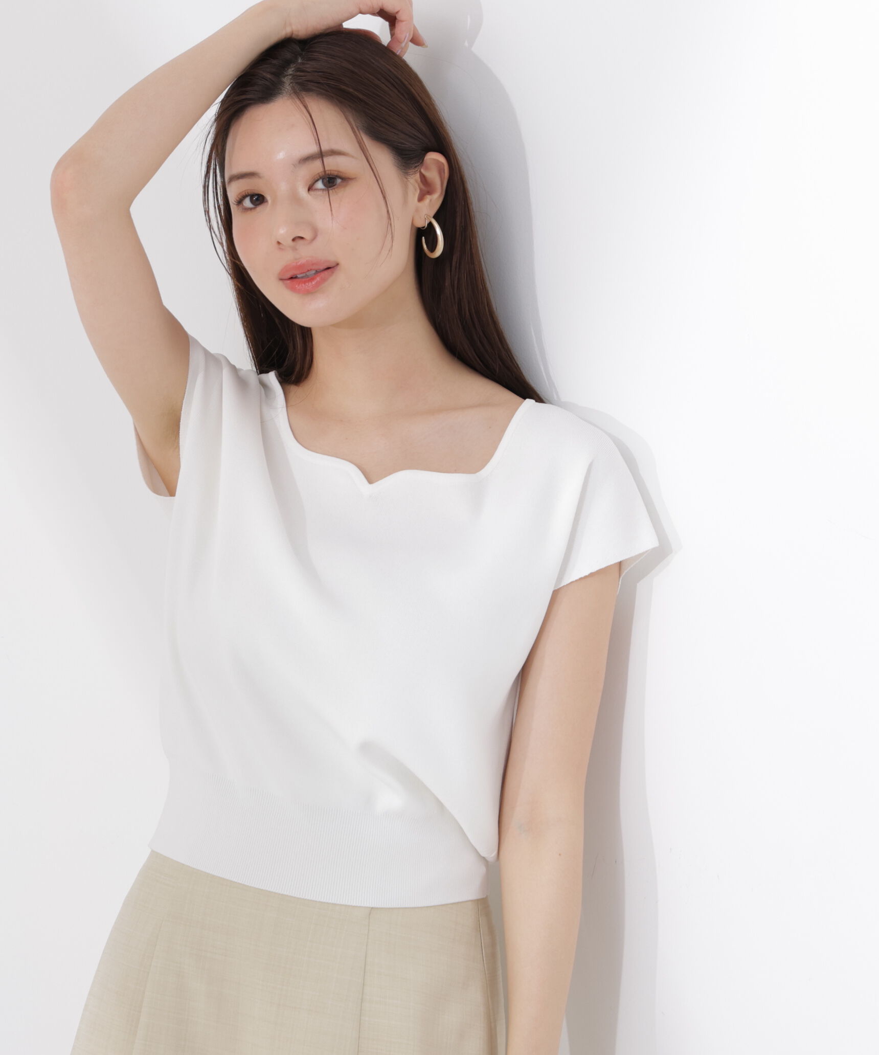 PROPORTION BODY DRESSING「<ｳｫｯｼｬﾌﾞﾙ/UVｶｯﾄ/接触冷感>総針ﾊｰﾄｶｯﾄﾌﾚﾝﾁｽﾘｰﾌ 」|ニット・セーター|