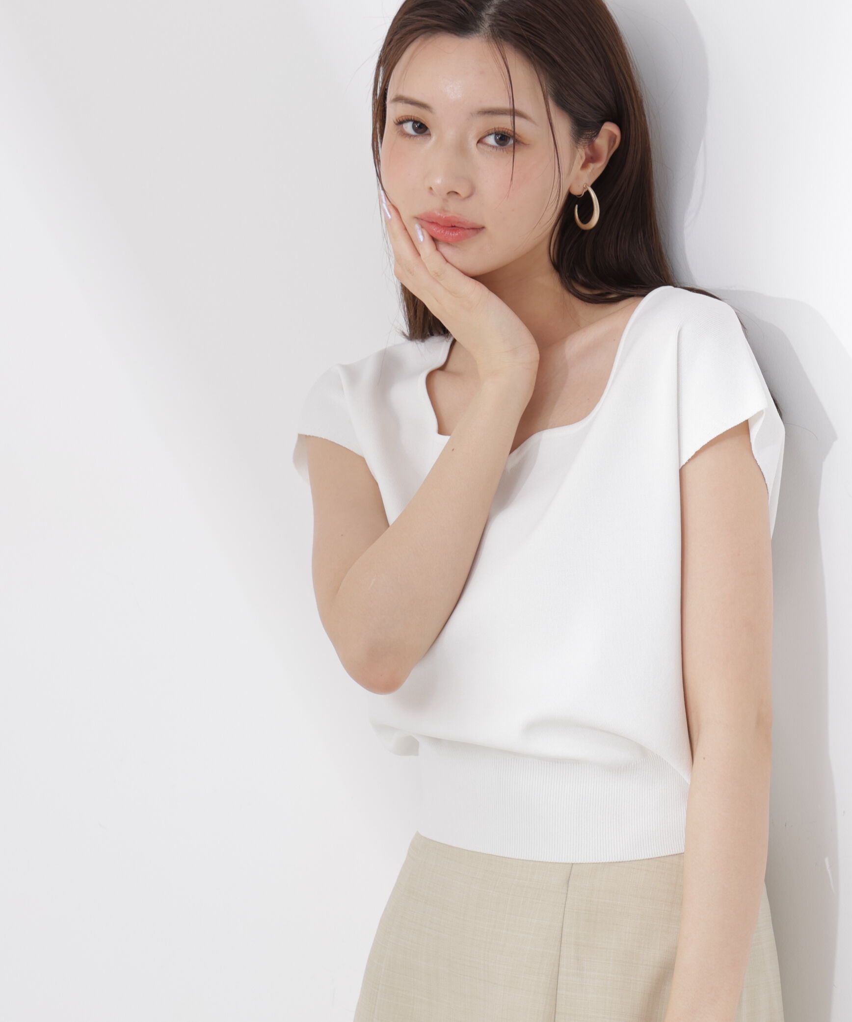 PROPORTION BODY DRESSING「<ｳｫｯｼｬﾌﾞﾙ/UVｶｯﾄ/接触冷感>総針ﾊｰﾄｶｯﾄﾌﾚﾝﾁｽﾘｰﾌ 」|ニット・セーター|