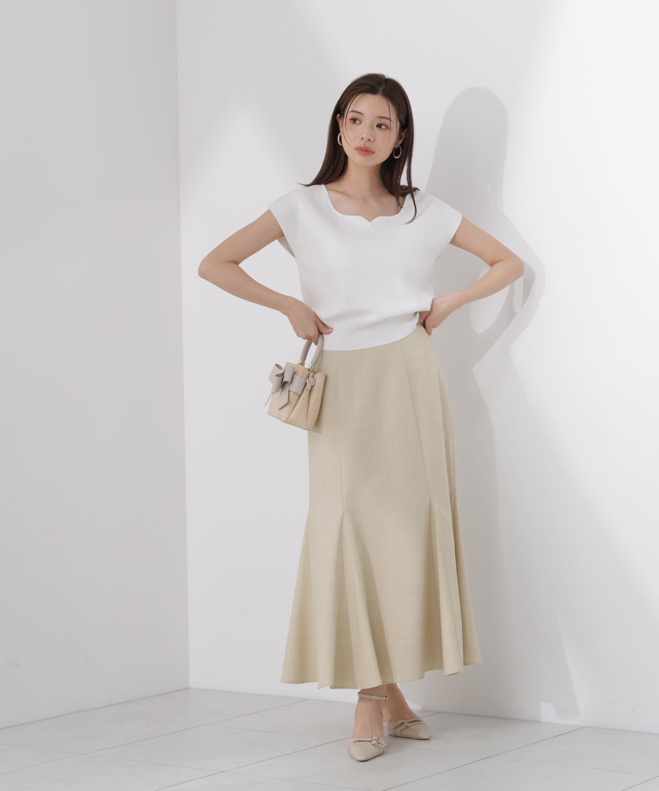 PROPORTION BODY DRESSING「<ｳｫｯｼｬﾌﾞﾙ/UVｶｯﾄ/接触冷感>総針ﾊｰﾄｶｯﾄﾌﾚﾝﾁｽﾘｰﾌ 」|ニット・セーター|