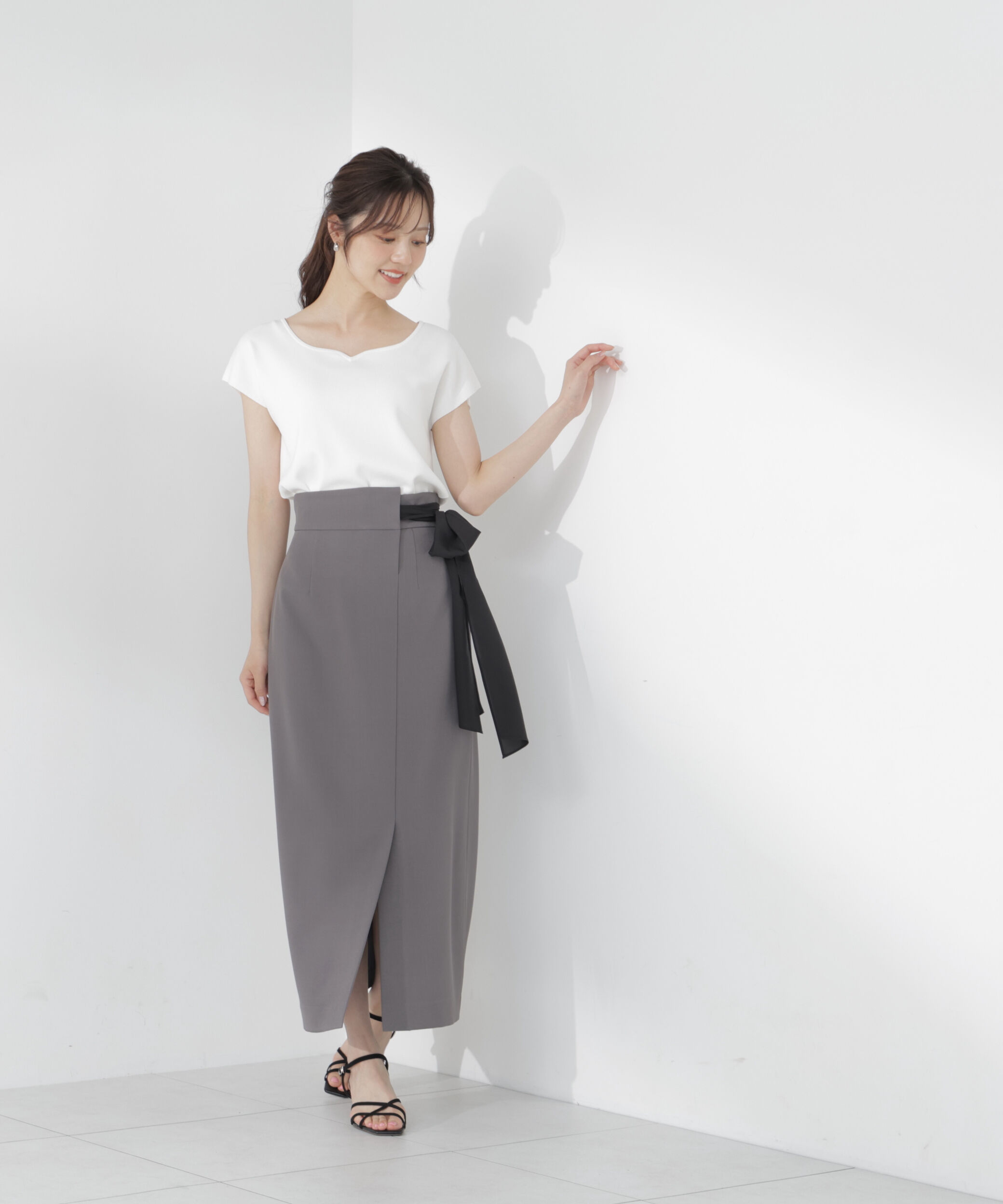 PROPORTION BODY DRESSING「<ｳｫｯｼｬﾌﾞﾙ/UVｶｯﾄ/接触冷感>総針ﾊｰﾄｶｯﾄﾌﾚﾝﾁｽﾘｰﾌ 」|ニット・セーター|