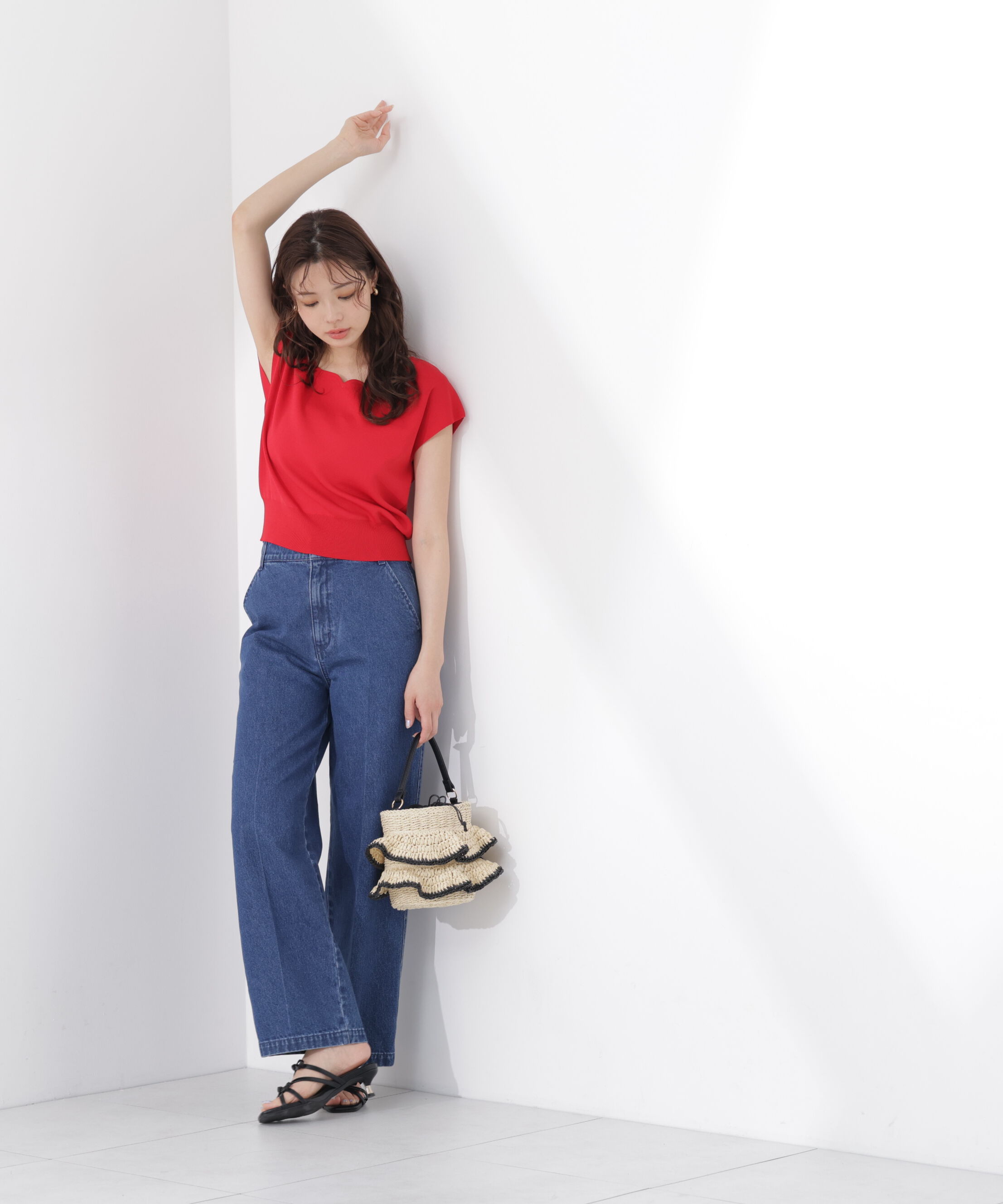 PROPORTION BODY DRESSING「<ｳｫｯｼｬﾌﾞﾙ/UVｶｯﾄ/接触冷感>総針ﾊｰﾄｶｯﾄﾌﾚﾝﾁｽﾘｰﾌ 」|ニット・セーター|