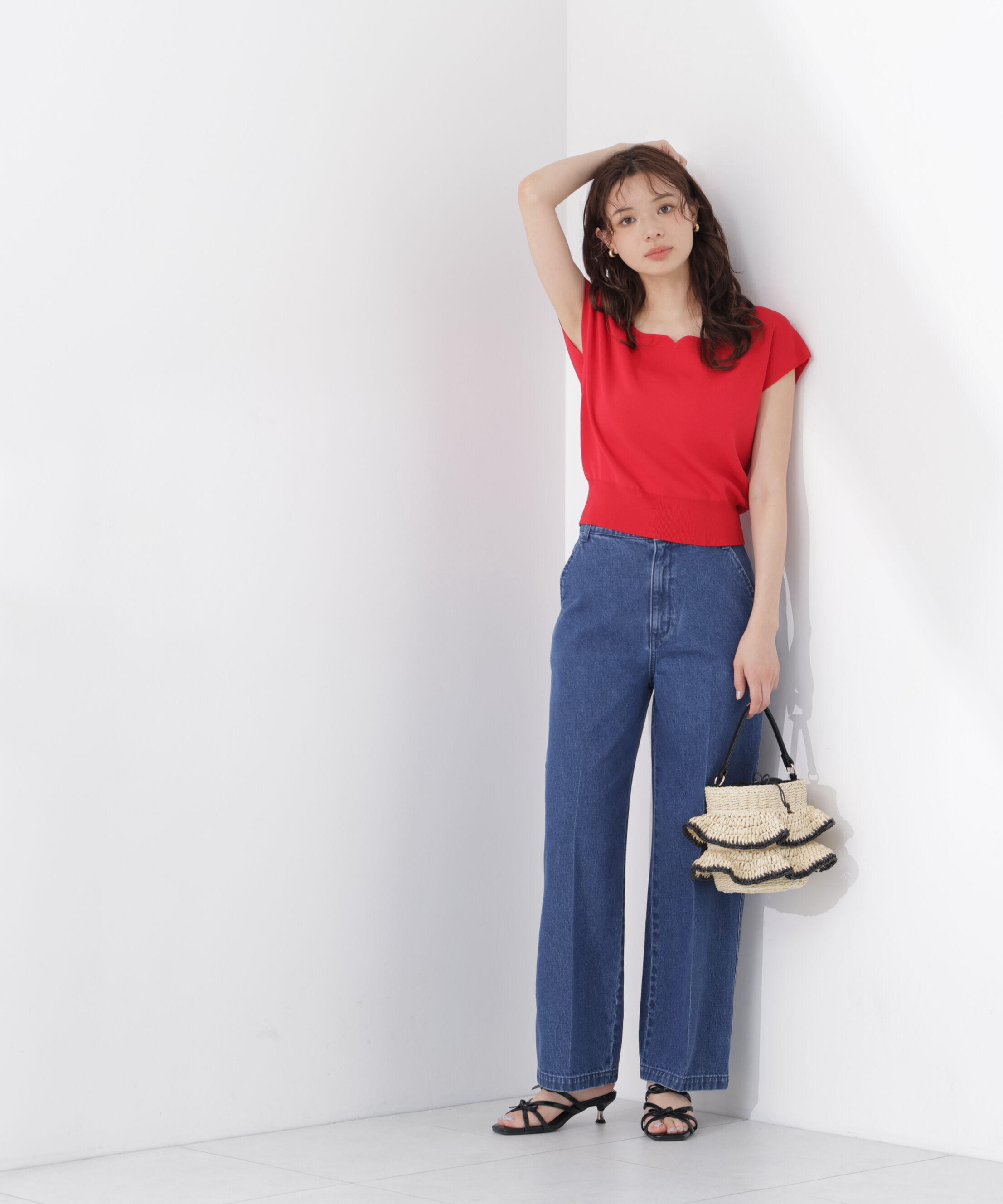 PROPORTION BODY DRESSING「<ｳｫｯｼｬﾌﾞﾙ/UVｶｯﾄ/接触冷感>総針ﾊｰﾄｶｯﾄﾌﾚﾝﾁｽﾘｰﾌ 」|ニット・セーター|