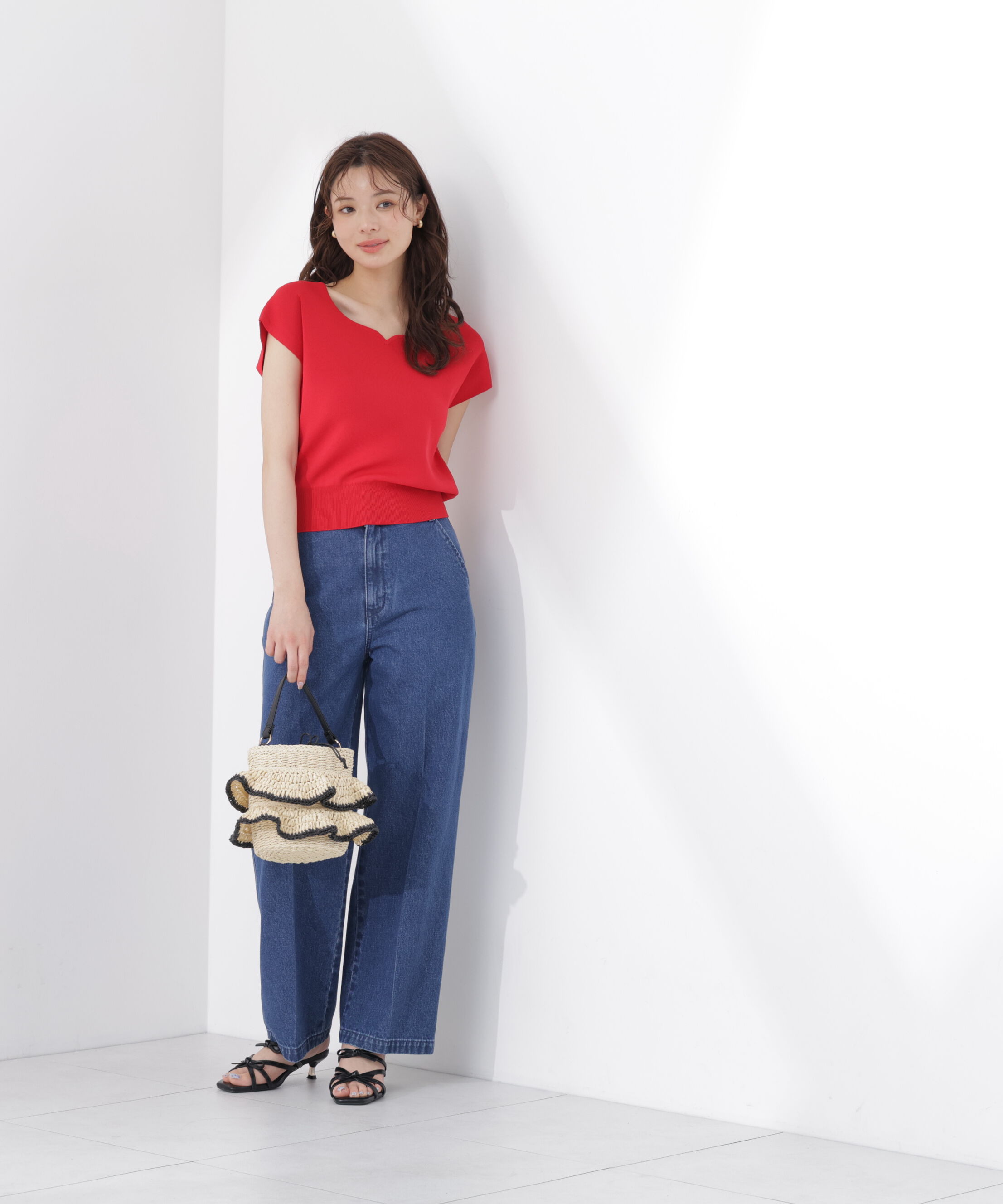 PROPORTION BODY DRESSING「<ｳｫｯｼｬﾌﾞﾙ/UVｶｯﾄ/接触冷感>総針ﾊｰﾄｶｯﾄﾌﾚﾝﾁｽﾘｰﾌ 」|ニット・セーター|