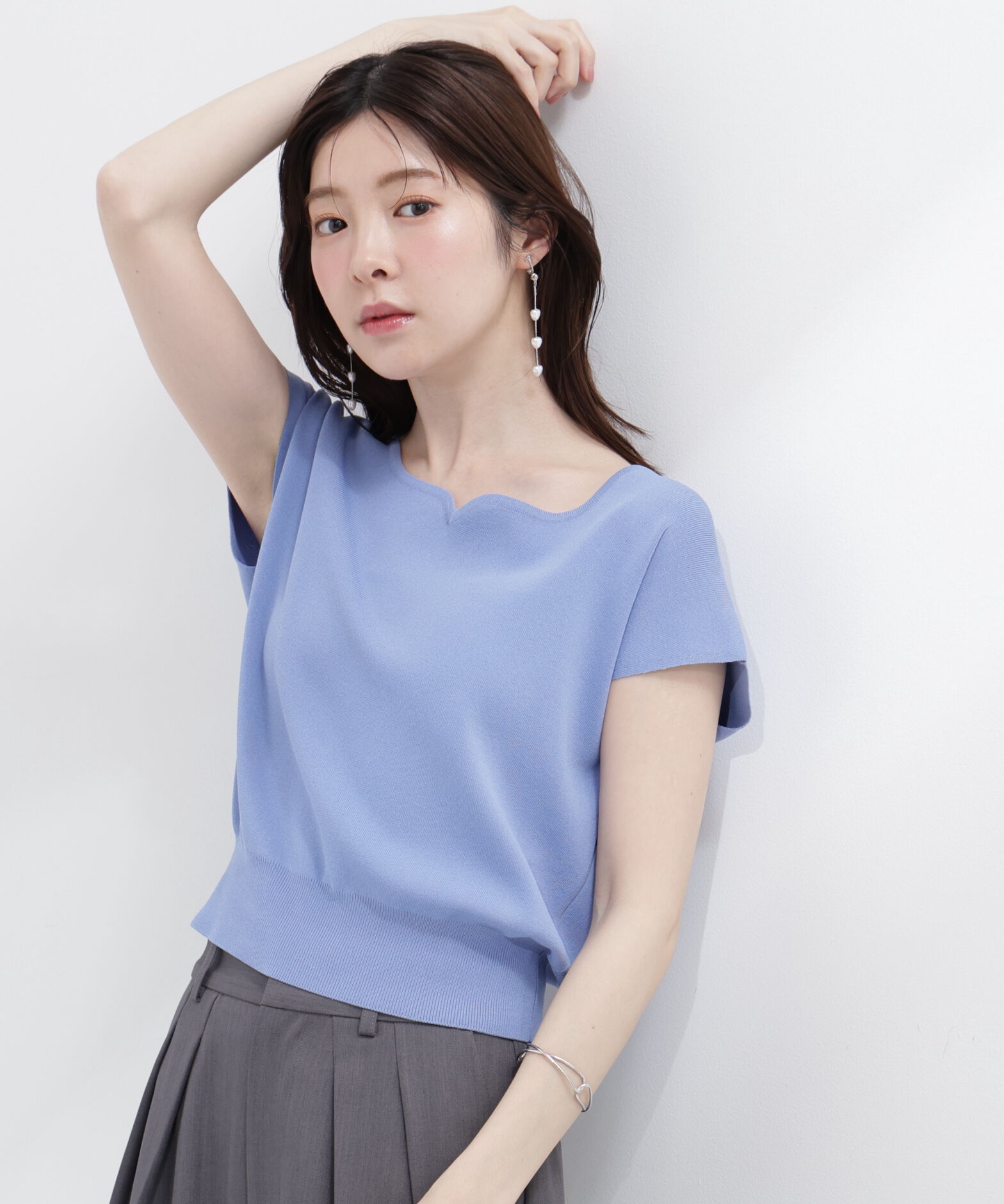 PROPORTION BODY DRESSING「<ｳｫｯｼｬﾌﾞﾙ/UVｶｯﾄ/接触冷感>総針ﾊｰﾄｶｯﾄﾌﾚﾝﾁｽﾘｰﾌ 」|ニット・セーター|