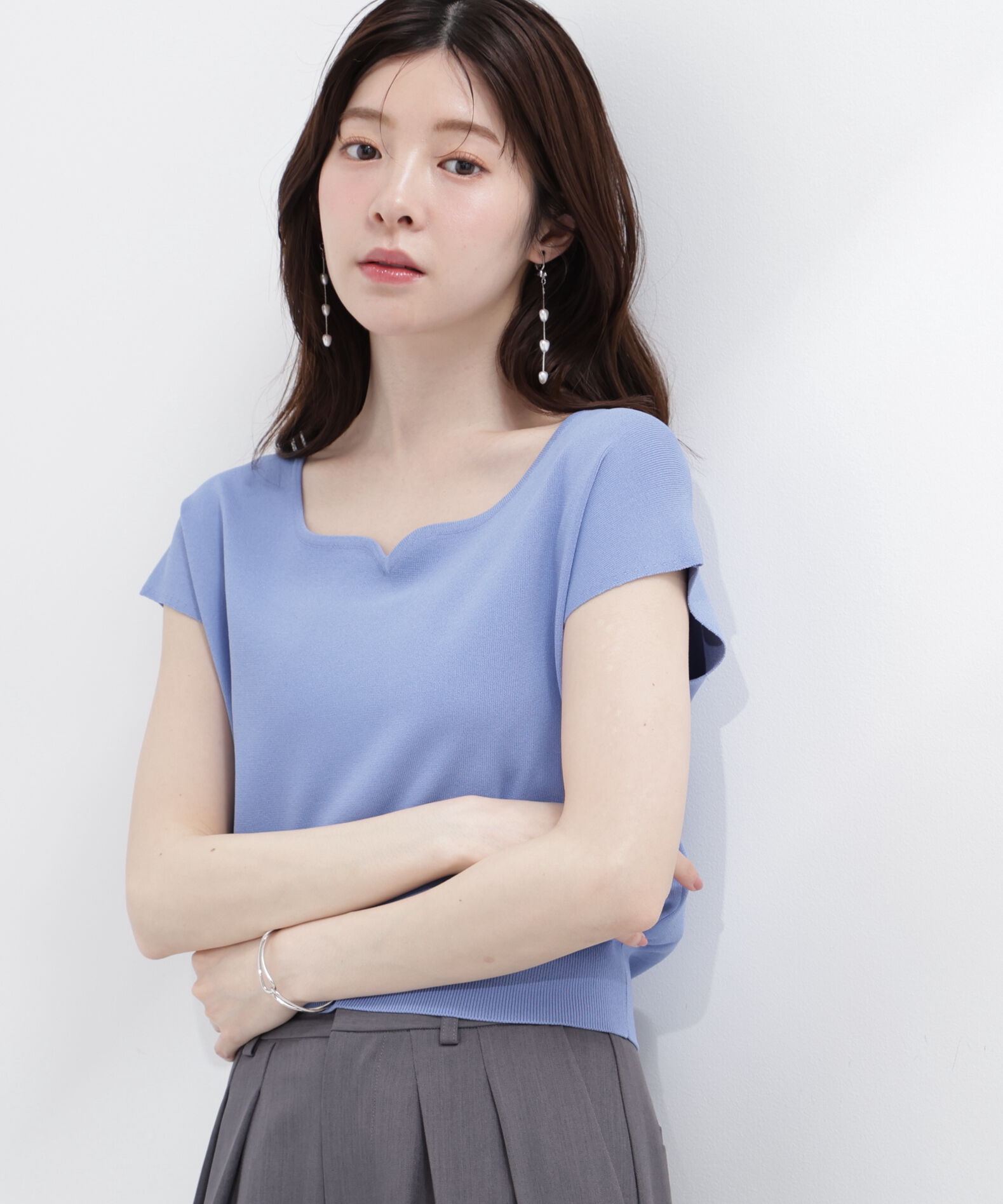 PROPORTION BODY DRESSING「<ｳｫｯｼｬﾌﾞﾙ/UVｶｯﾄ/接触冷感>総針ﾊｰﾄｶｯﾄﾌﾚﾝﾁｽﾘｰﾌ 」|ニット・セーター|