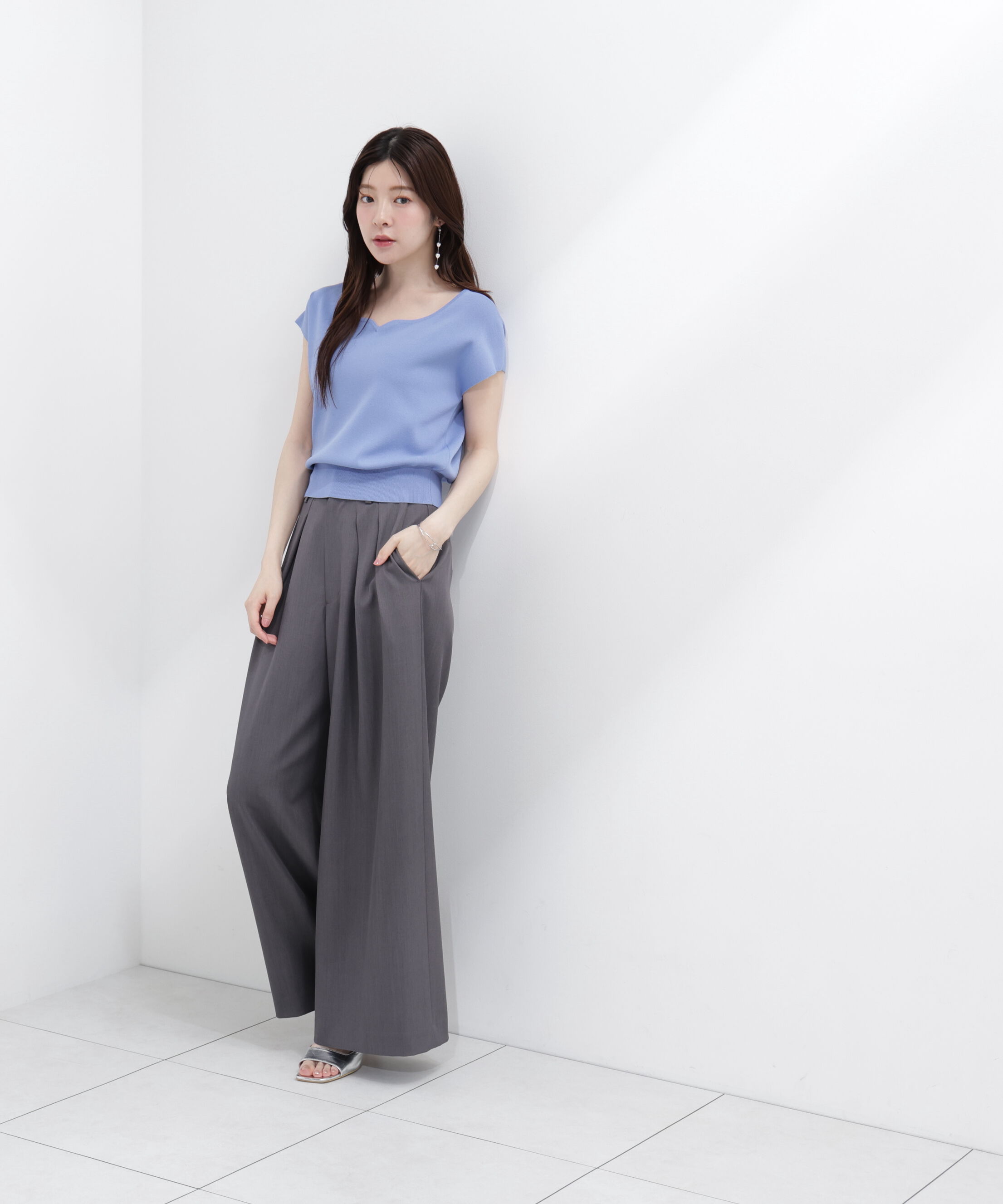 PROPORTION BODY DRESSING「<ｳｫｯｼｬﾌﾞﾙ/UVｶｯﾄ/接触冷感>総針ﾊｰﾄｶｯﾄﾌﾚﾝﾁｽﾘｰﾌ 」|ニット・セーター|