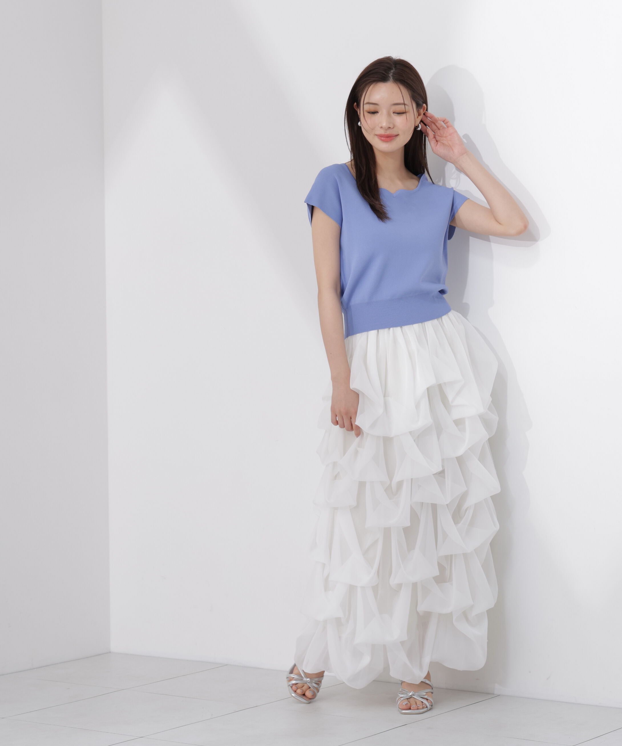 PROPORTION BODY DRESSING「<ｳｫｯｼｬﾌﾞﾙ/UVｶｯﾄ/接触冷感>総針ﾊｰﾄｶｯﾄﾌﾚﾝﾁｽﾘｰﾌ 」|ニット・セーター|