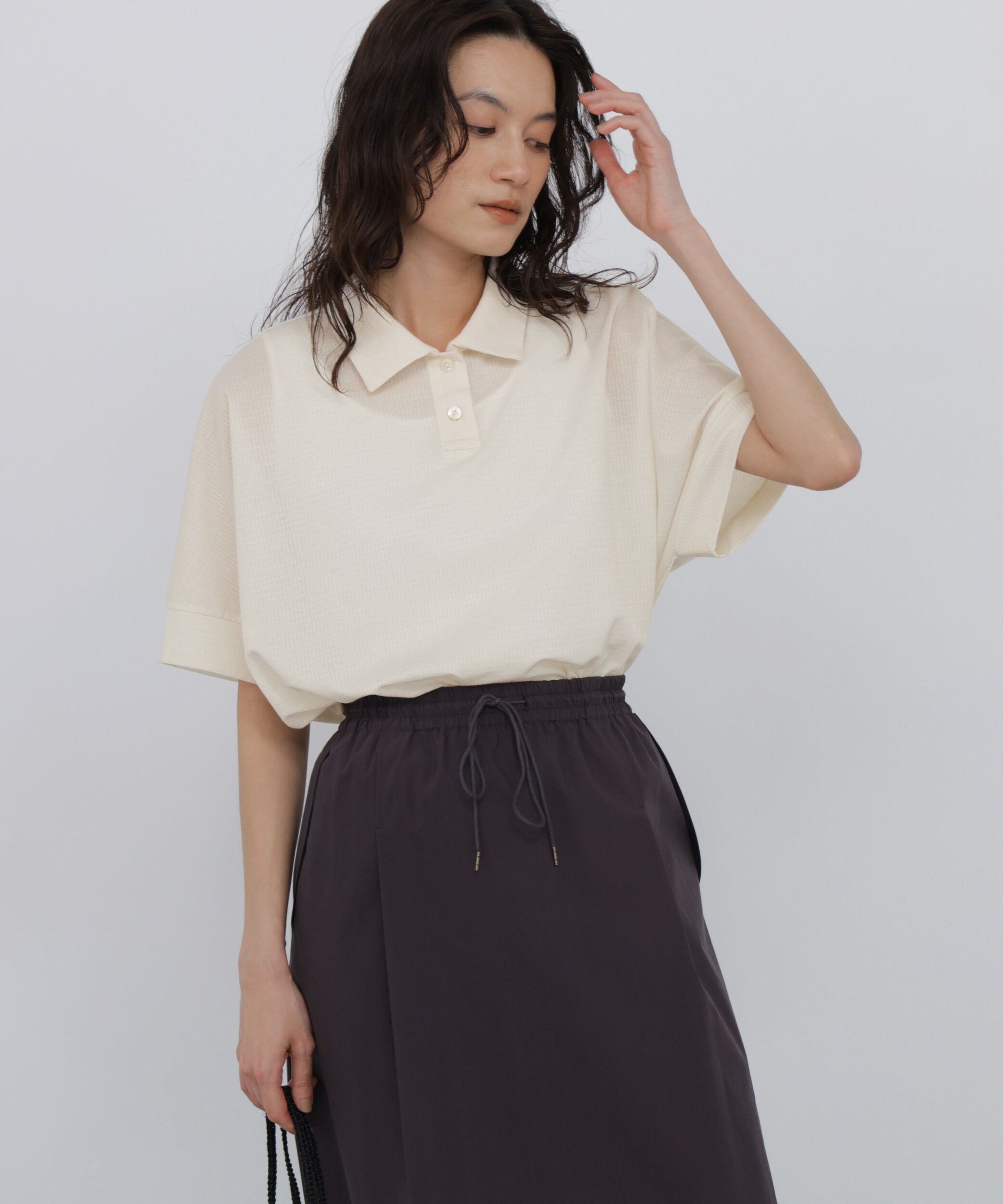  「◆《接触冷感》 フィンリーチェック衿付きカットソー」|Tシャツ・カットソー|エクリュ1