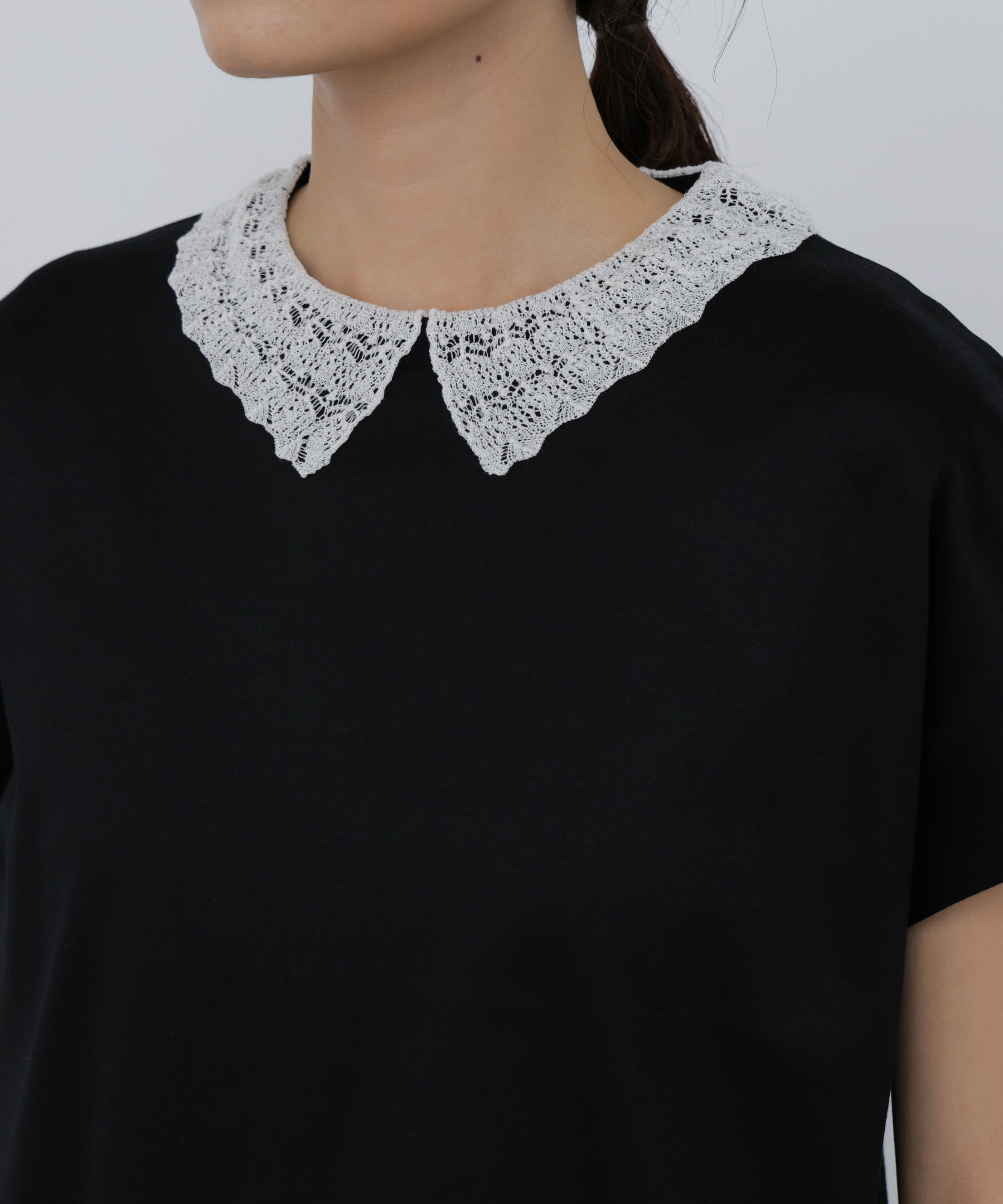  「◆《洗える》 レース衿スムースＴシャツ」|Tシャツ・カットソー|