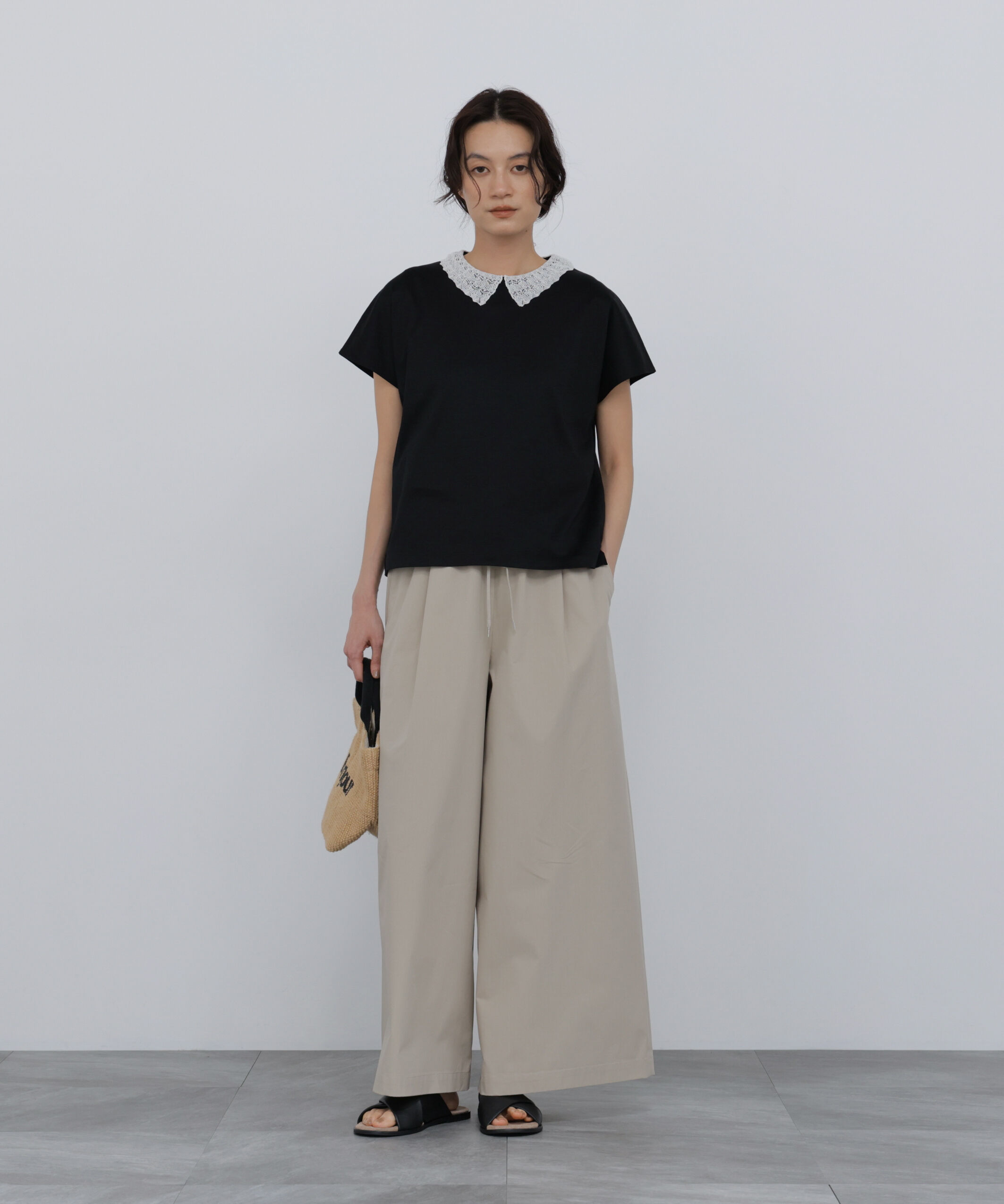  「◆《洗える》 レース衿スムースＴシャツ」|Tシャツ・カットソー|