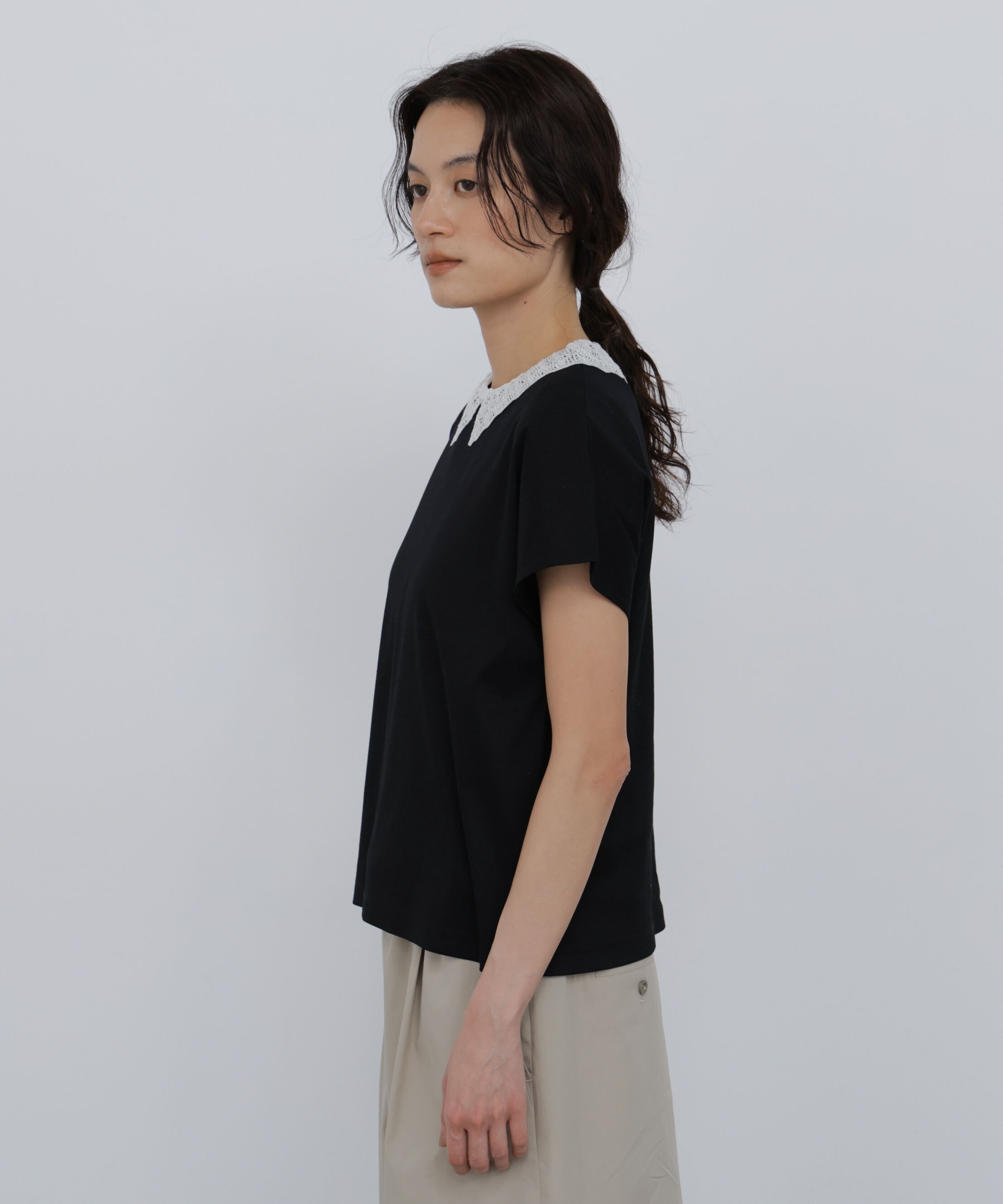  「◆《洗える》 レース衿スムースＴシャツ」|Tシャツ・カットソー|