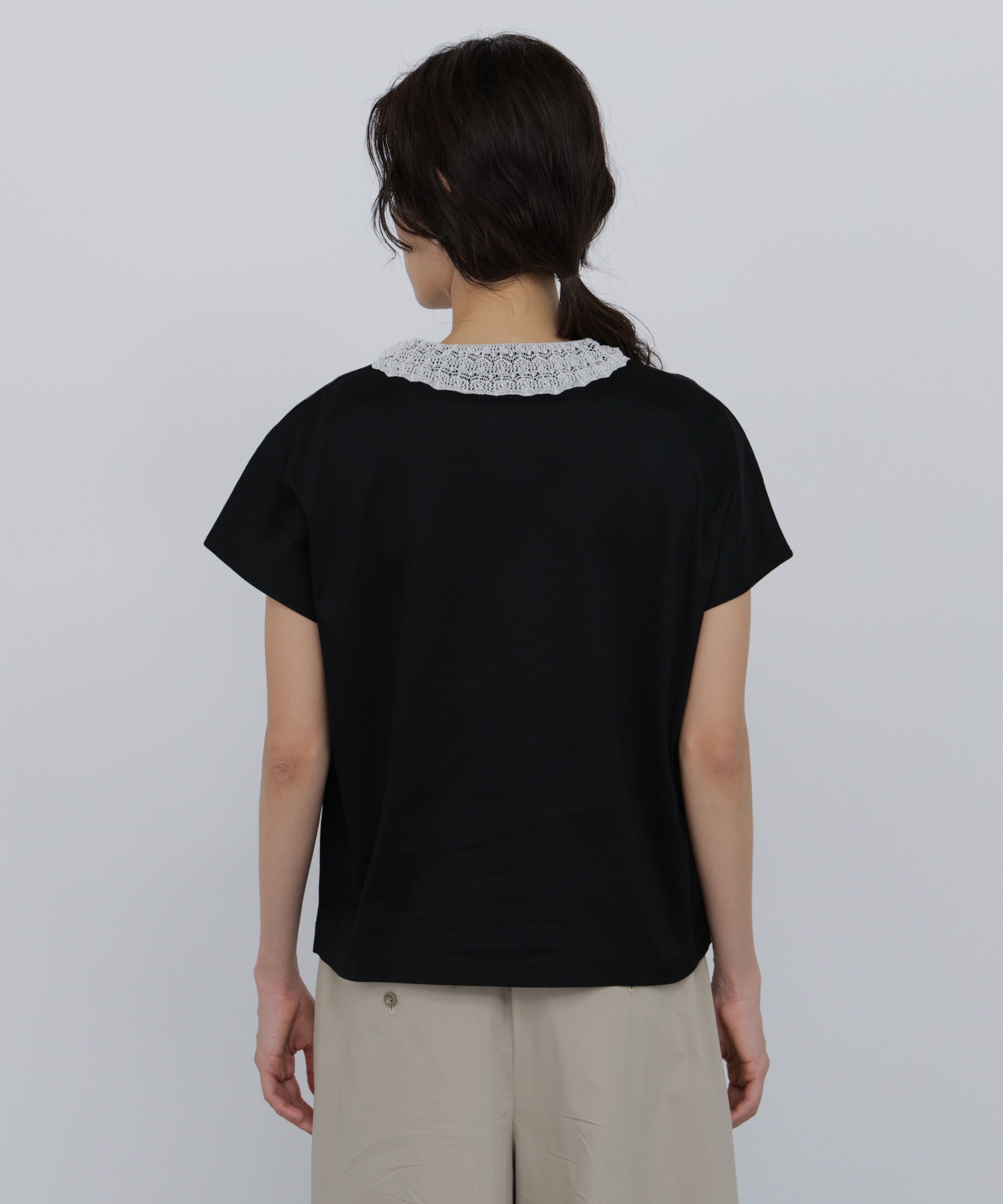  「◆《洗える》 レース衿スムースＴシャツ」|Tシャツ・カットソー|