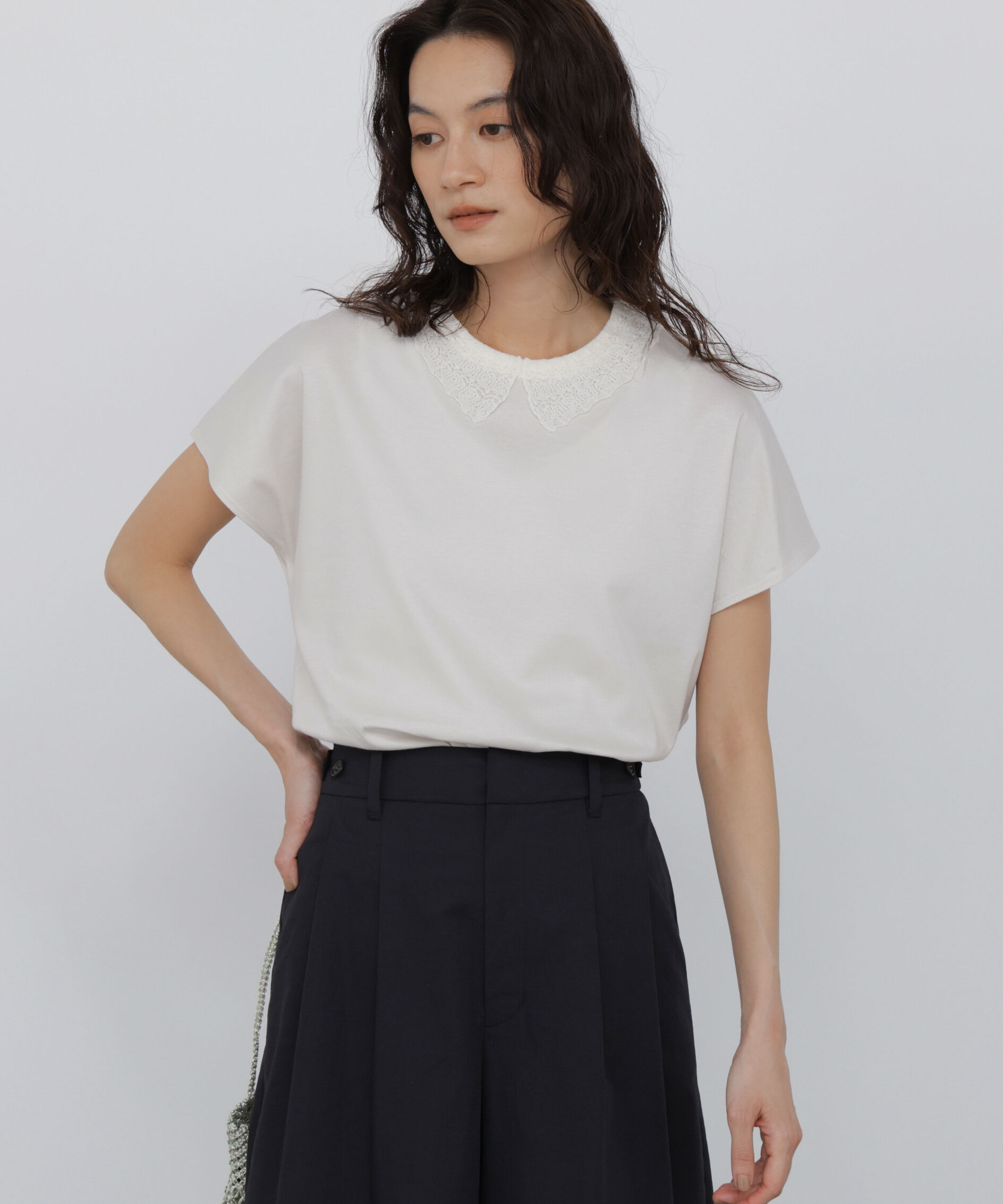  「◆《洗える》 レース衿スムースＴシャツ」|Tシャツ・カットソー|