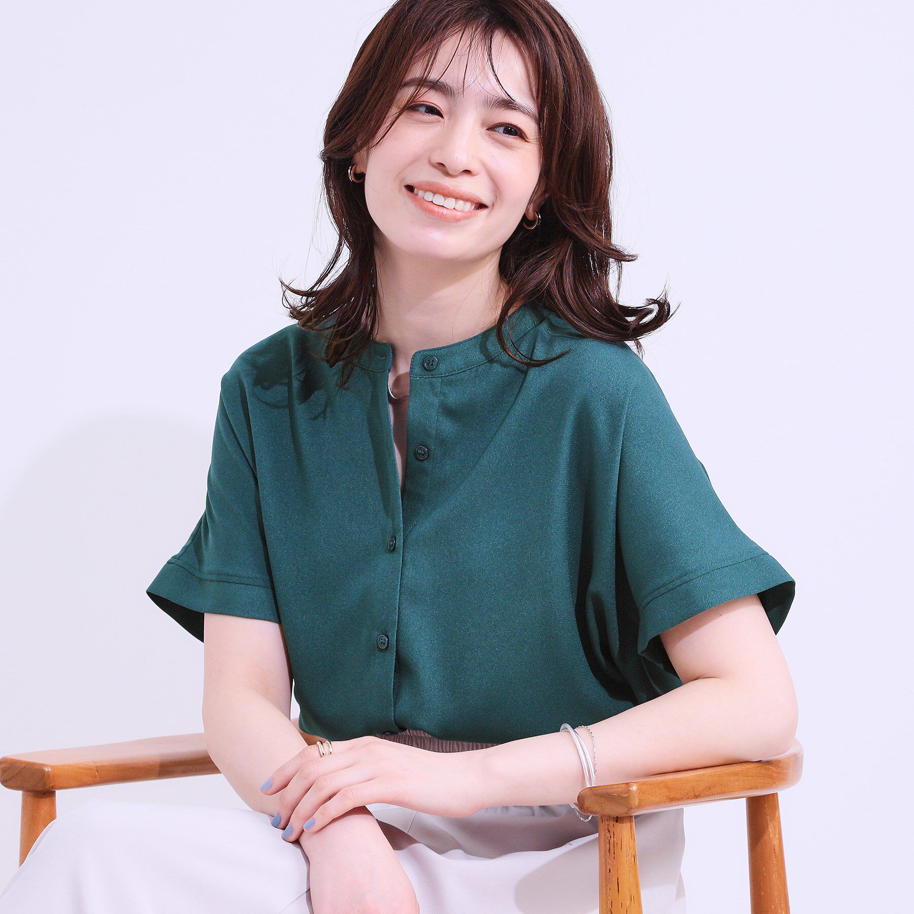 SHOO･LA･RUE「【洗える/プチプラ】大人の抜け感をプラスする バンドカラーシャツ」|シャツ・ブラウス|ブルーグリーン(09