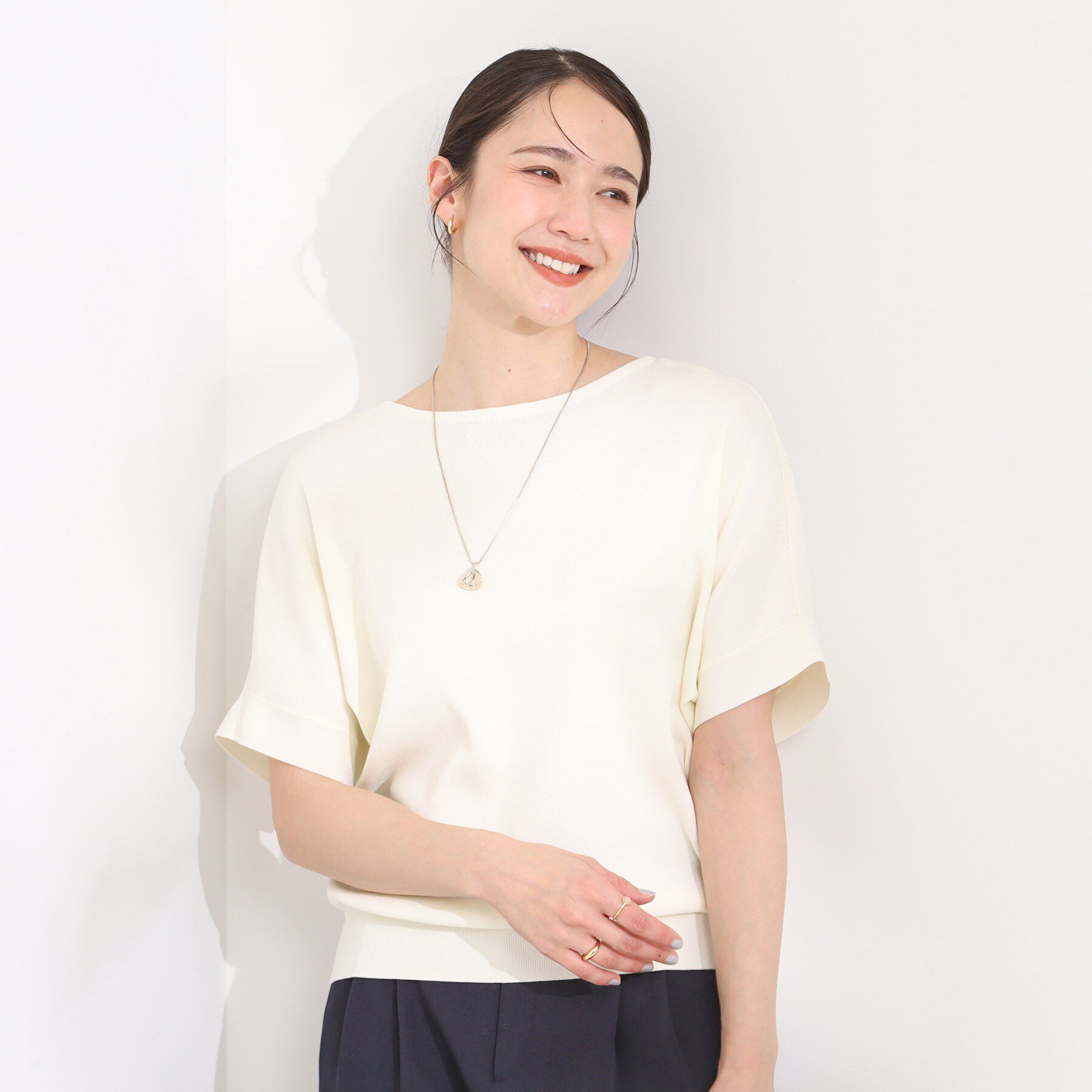 SHOO･LA･RUE「【毎日洗える/ひんやり/UV】二の腕隠れる さらっとドルマン半袖ニット」|ニット・セーター|