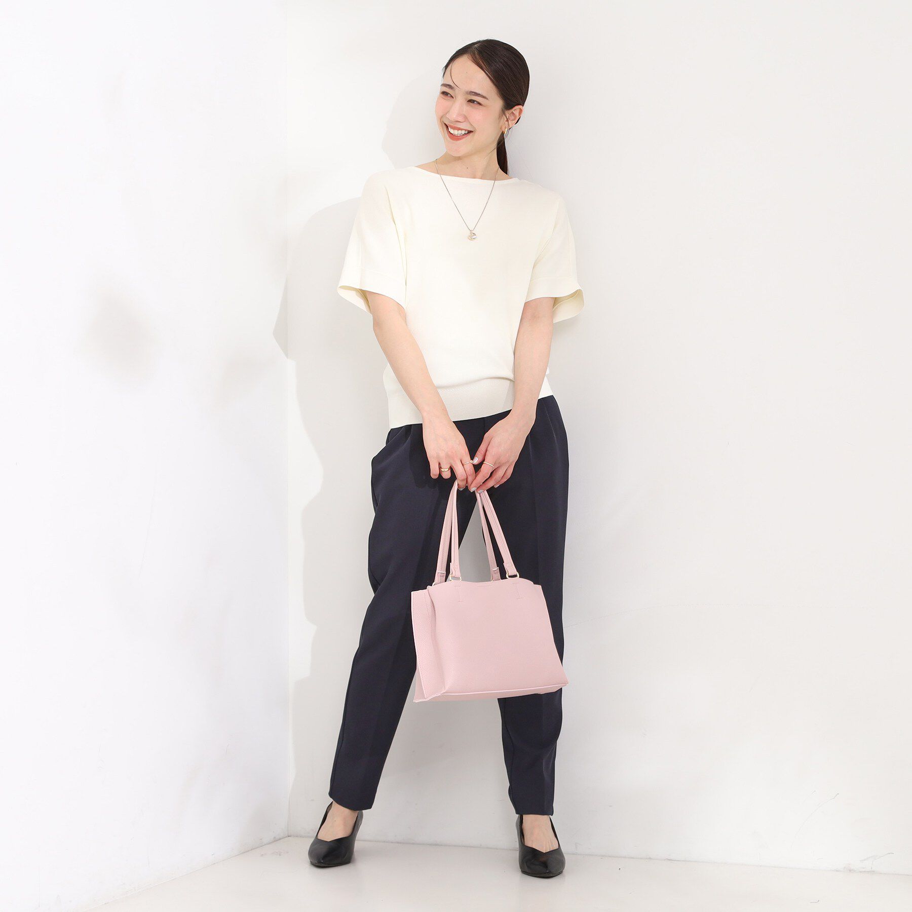 SHOO･LA･RUE「【毎日洗える/ひんやり/UV】二の腕隠れる さらっとドルマン半袖ニット」|ニット・セーター|