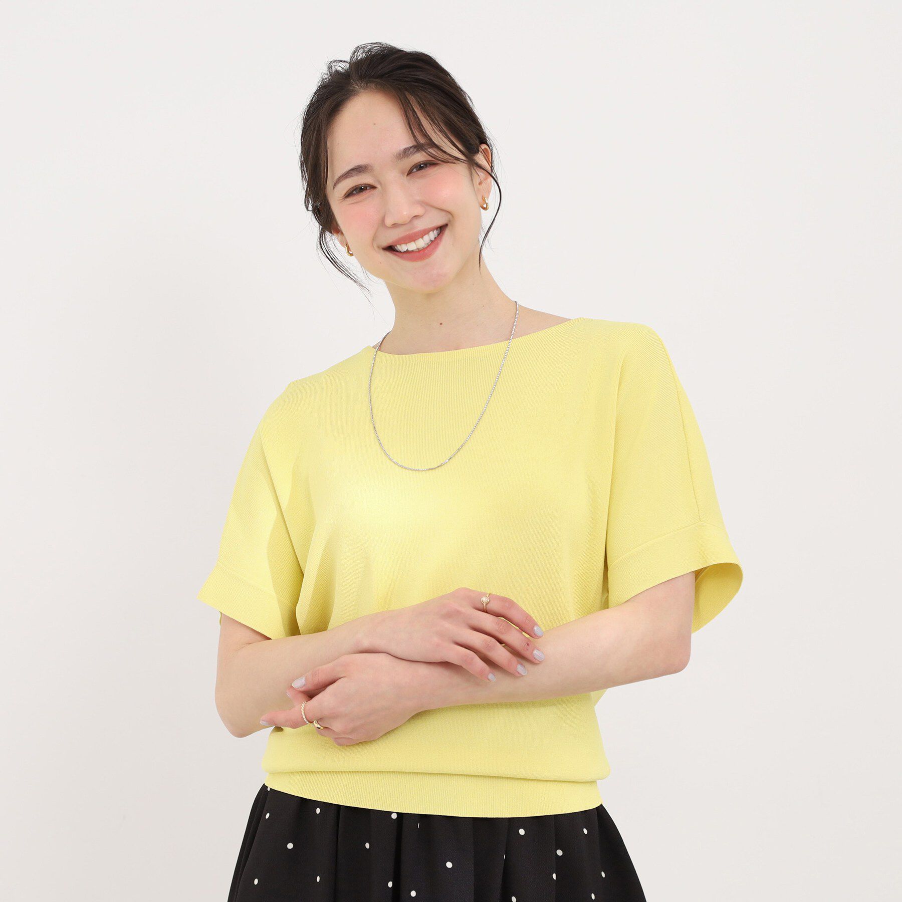 SHOO･LA･RUE「【毎日洗える/ひんやり/UV】二の腕隠れる さらっとドルマン半袖ニット」|ニット・セーター|