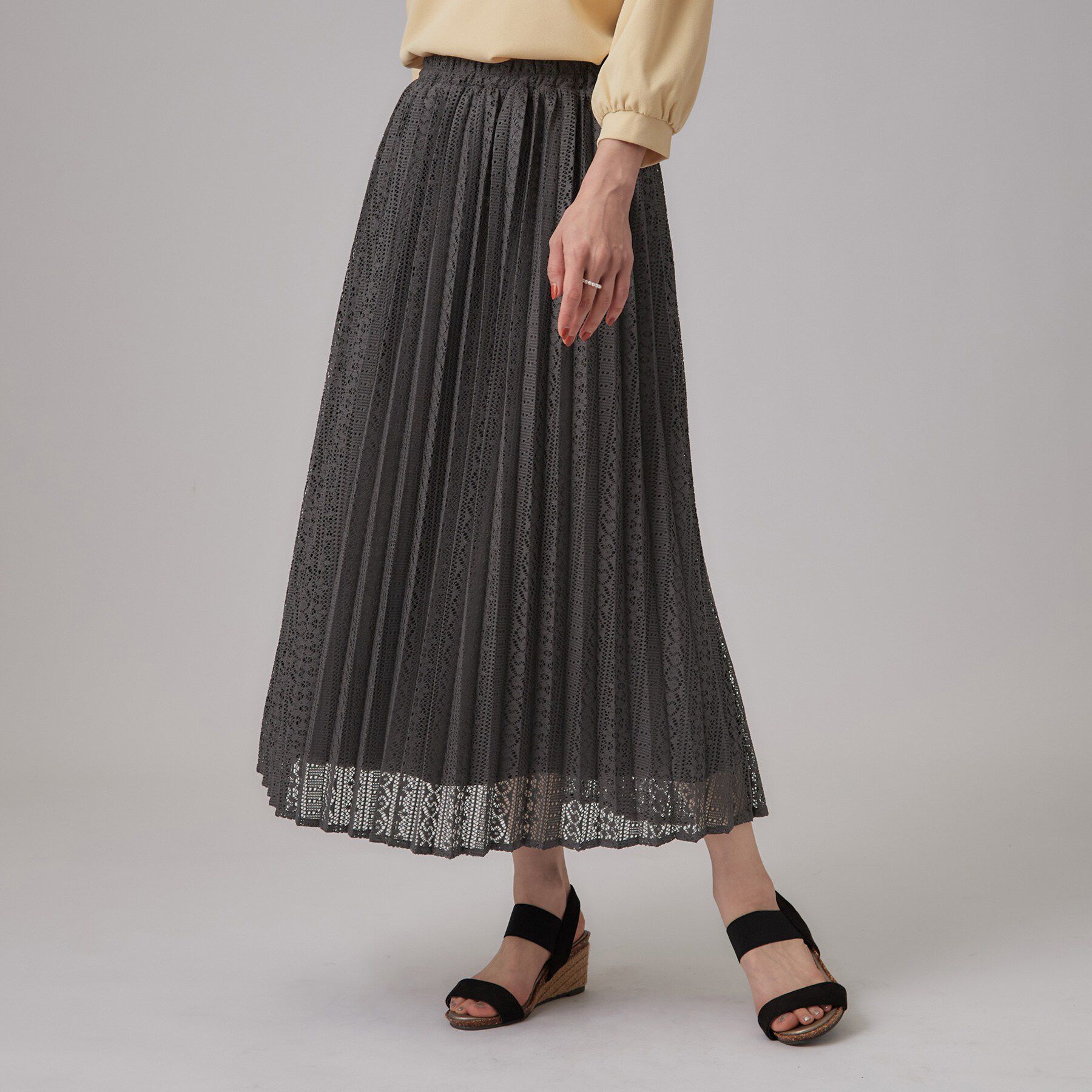 SHOO･LA･RUE「【S－LL】ゆれるレースとシアー感がオトナかわいい レースプリーツスカート」|スカート|