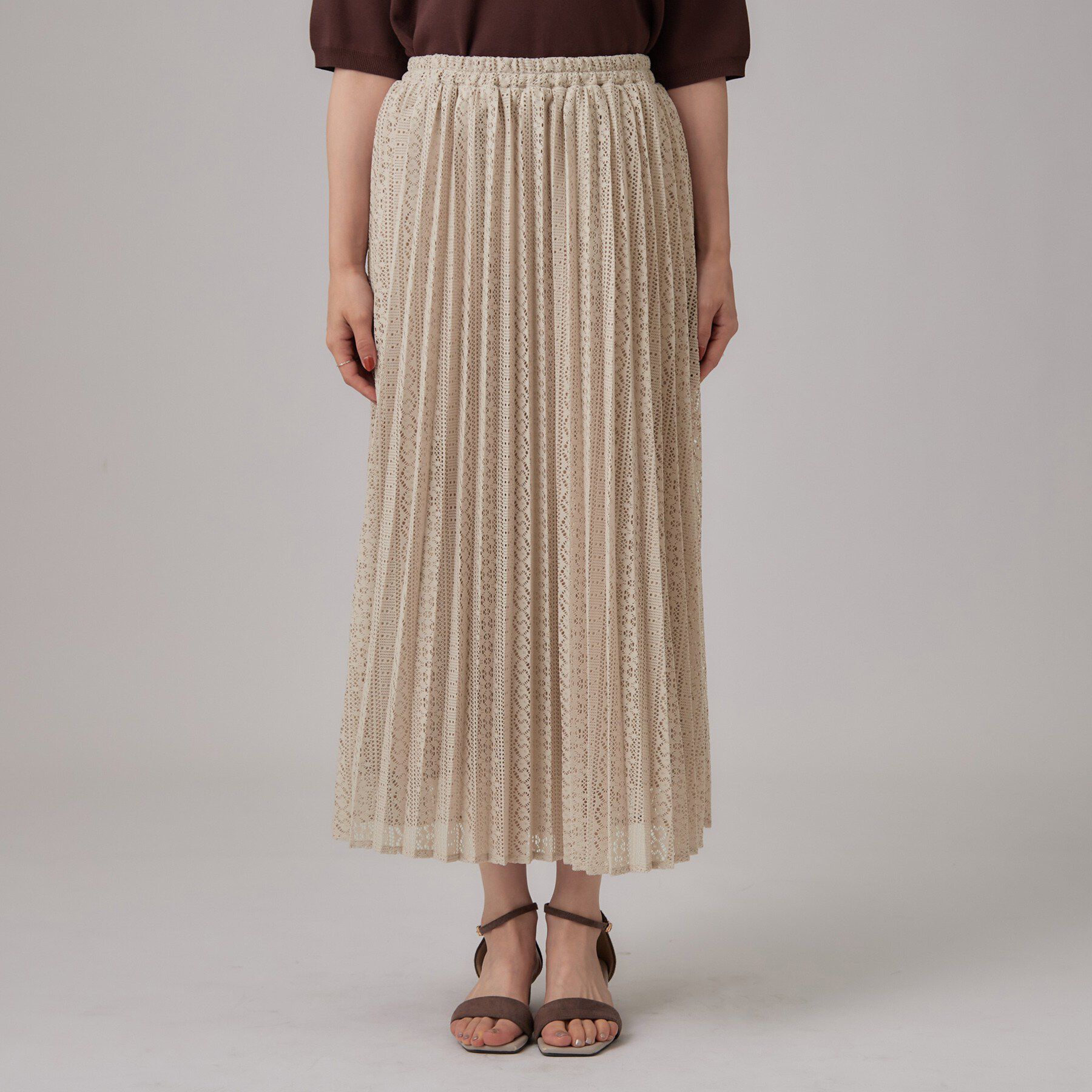 SHOO･LA･RUE「【S－LL】ゆれるレースとシアー感がオトナかわいい レースプリーツスカート」|スカート|