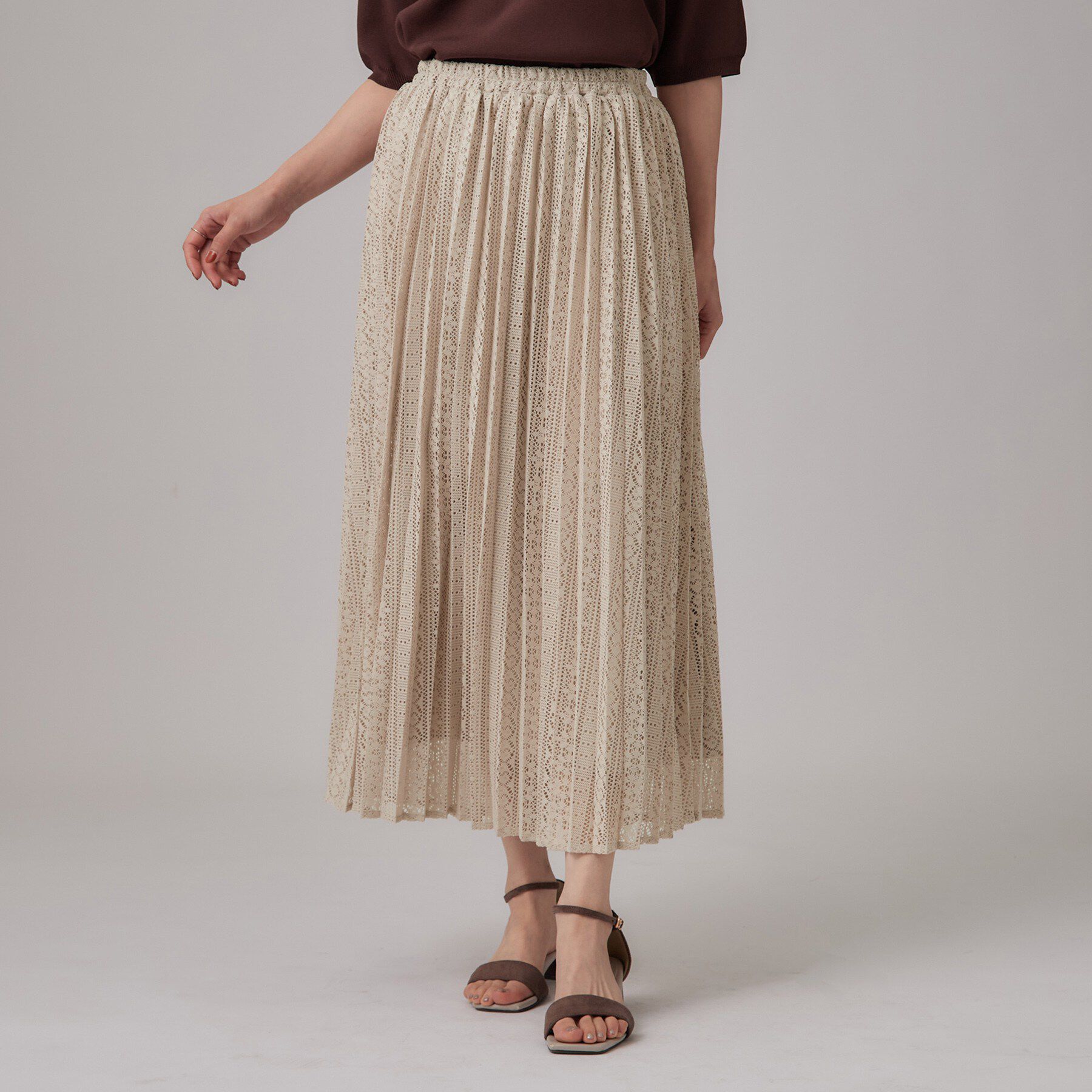 SHOO･LA･RUE「【S－LL】ゆれるレースとシアー感がオトナかわいい レースプリーツスカート」|スカート|