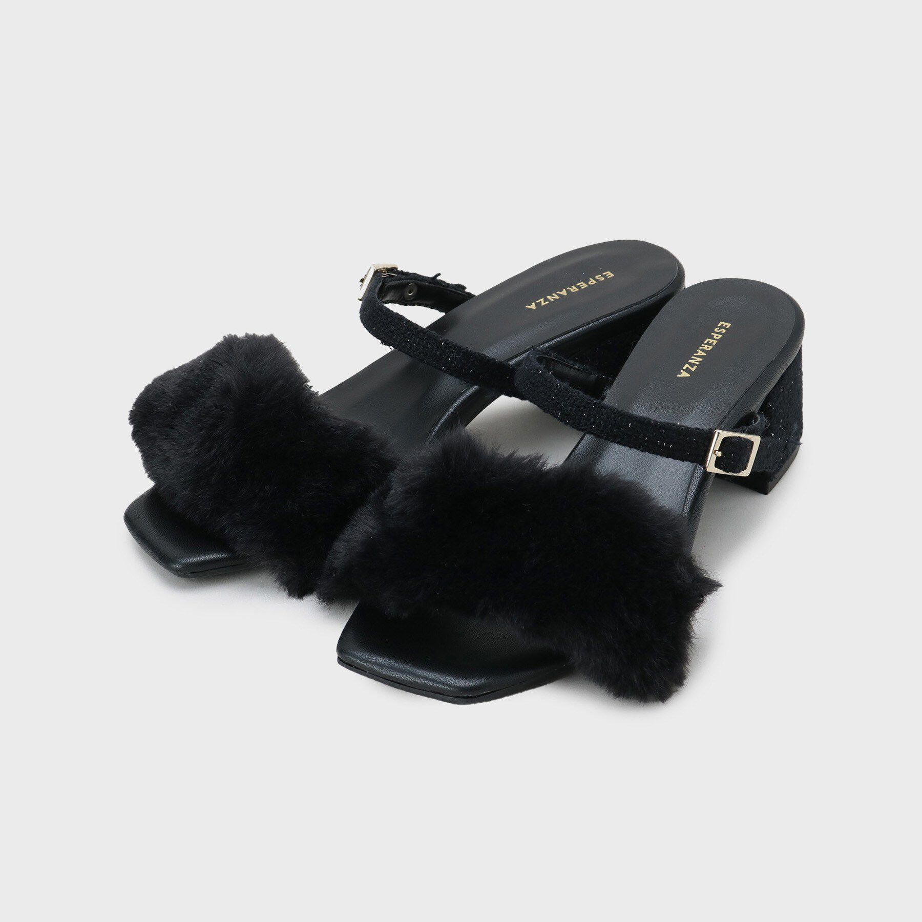 ESPERANZA「【Fur Collection】フェイクファー付き2WAYミュールサンダル」|サンダル|