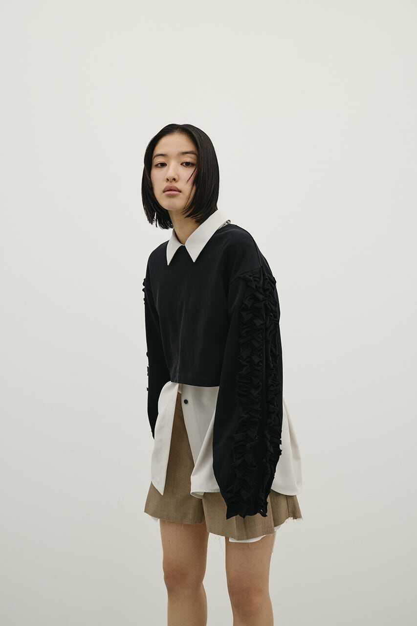 STYLEMIXER「フリルスリーブカットトップ」|Tシャツ・カットソー|BLK