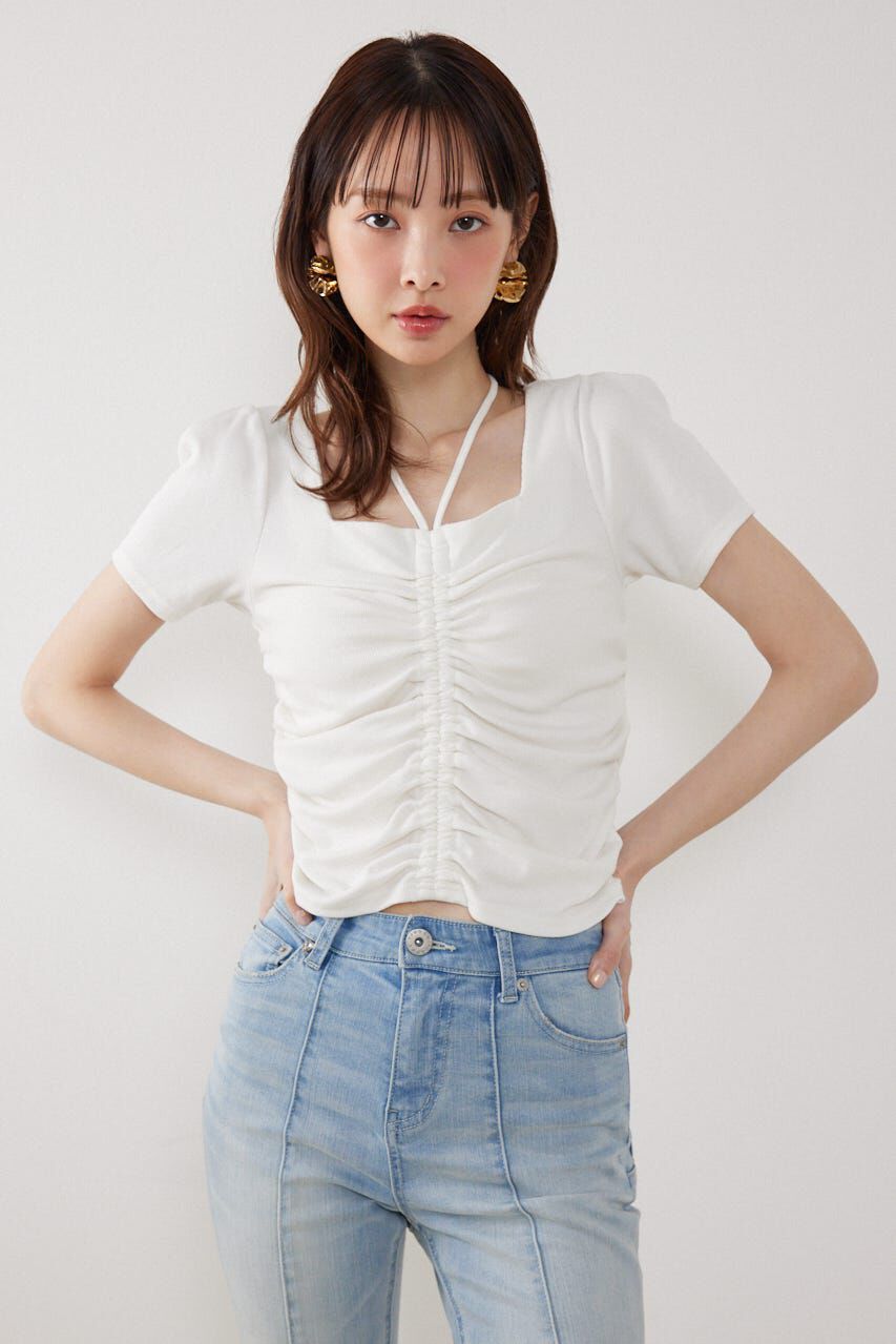 rienda「フロントギャザーカットトップス」|Tシャツ・カットソー|WHT
