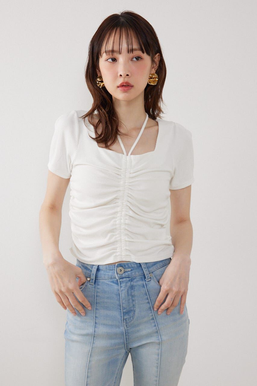 rienda「フロントギャザーカットトップス」|Tシャツ・カットソー|